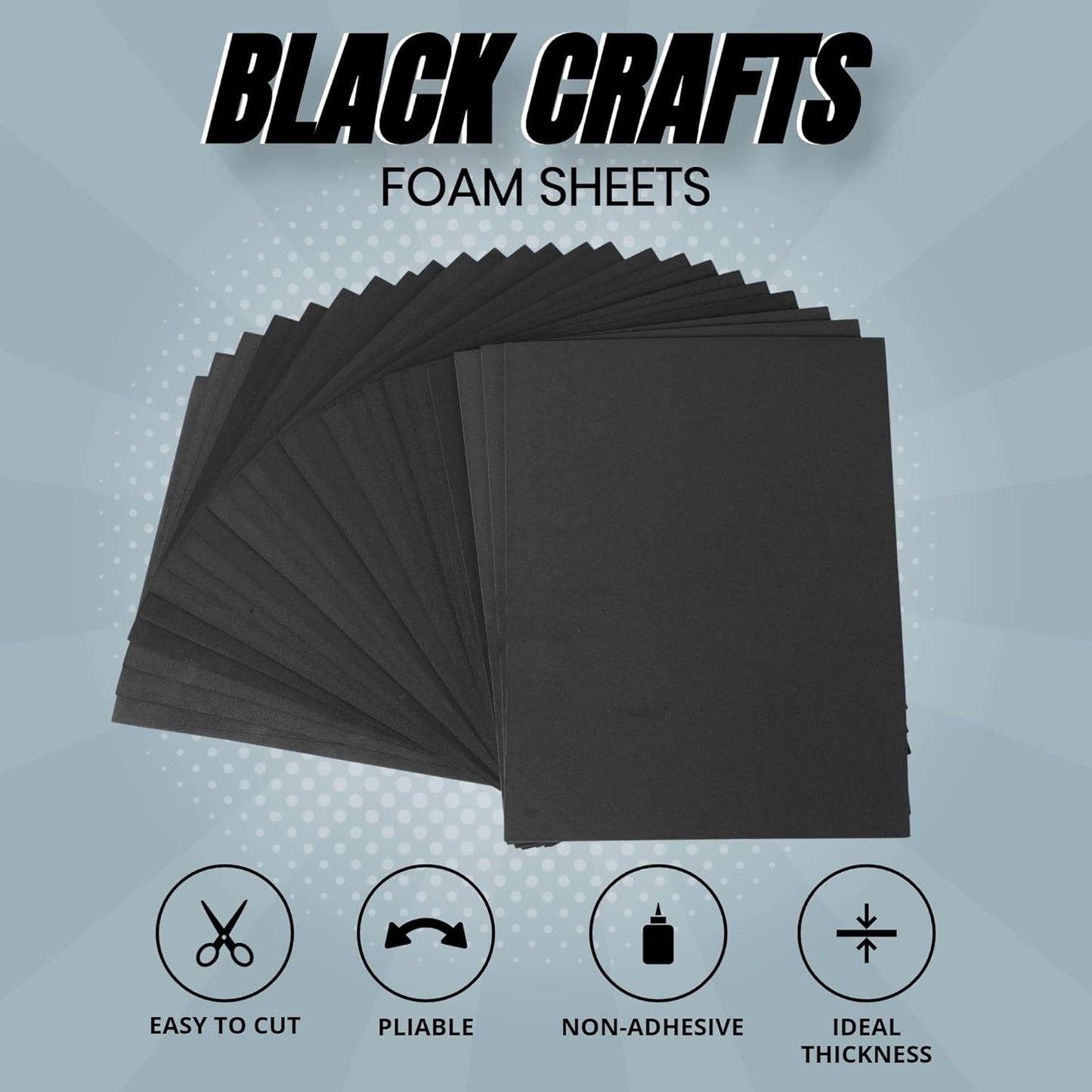 24 Ct Sheets Black EVA Cosplay Foam in 9” x 12’’ Sheets; High Density Thick Foam 85 kg/m³, 2mm (1/12”); Great for Costumes, Props, Armor, Masks, Arts and Crafts Projects