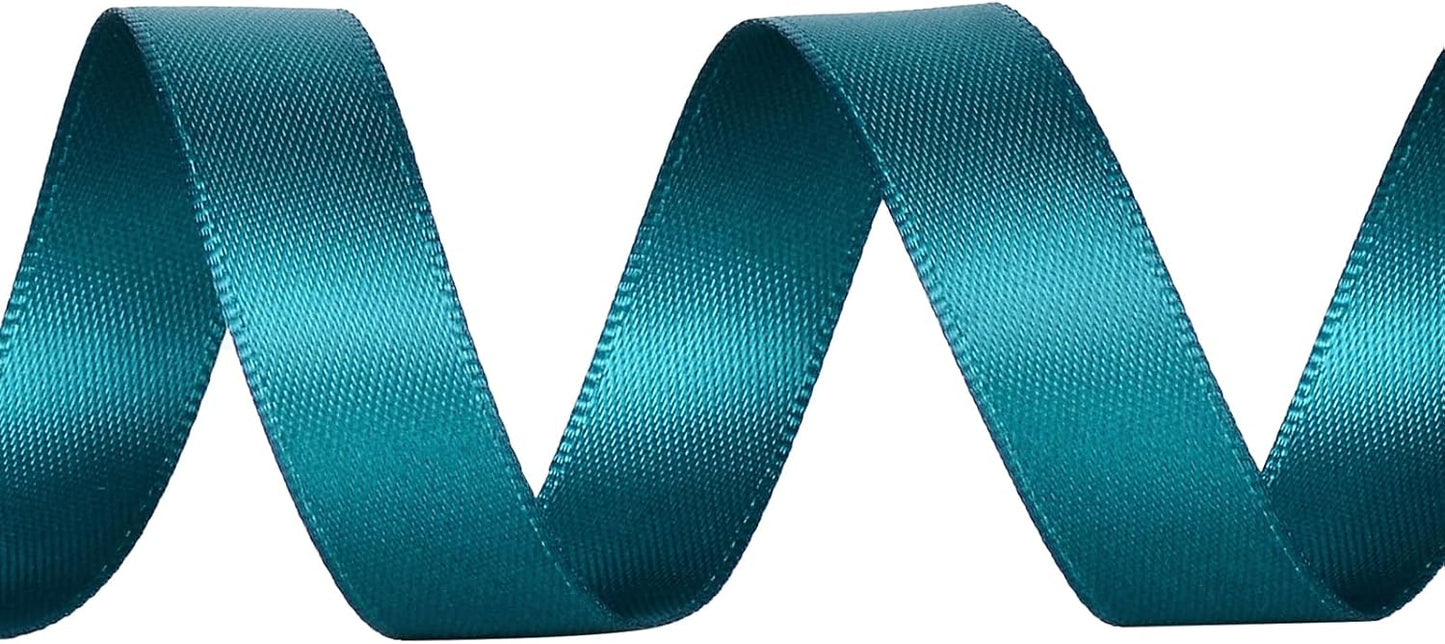 YAMA Teal Double Faced Satin Ribbon, 1/2 Inch 25 Yards, Teal Satin Ribbon for Gift Wrapping Crafts Hair Bows Wedding Party Decoration