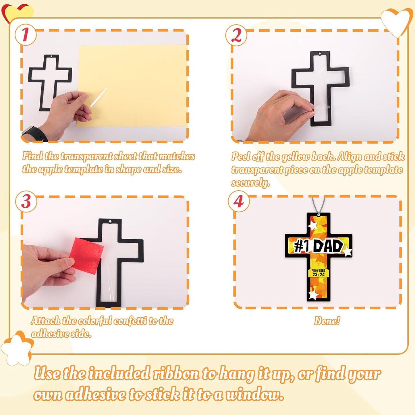 36PCS Fathers Day Crafts Bulk: Father's Religious Paper Suncatchers, Christian Sunday School Classroom Activity DIY Kits Gifts Decorations, Window Stained Glass Effect Art Supplies