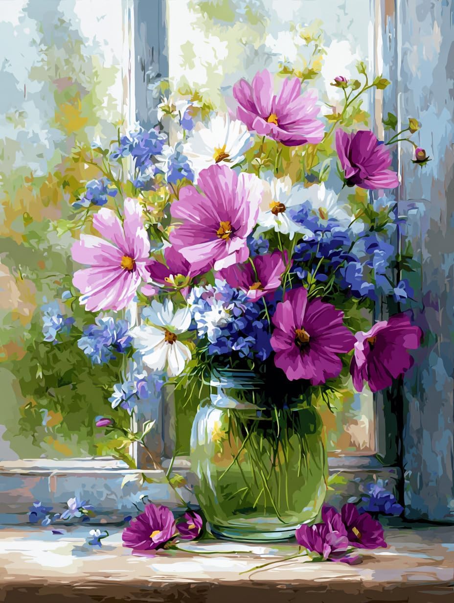 Moohue 14 ct Counted Cross Stitch Kits for Adults Flowers Cross Stitch Patterns Stamped Printed Cross Stitch Kits (Flowers 3)