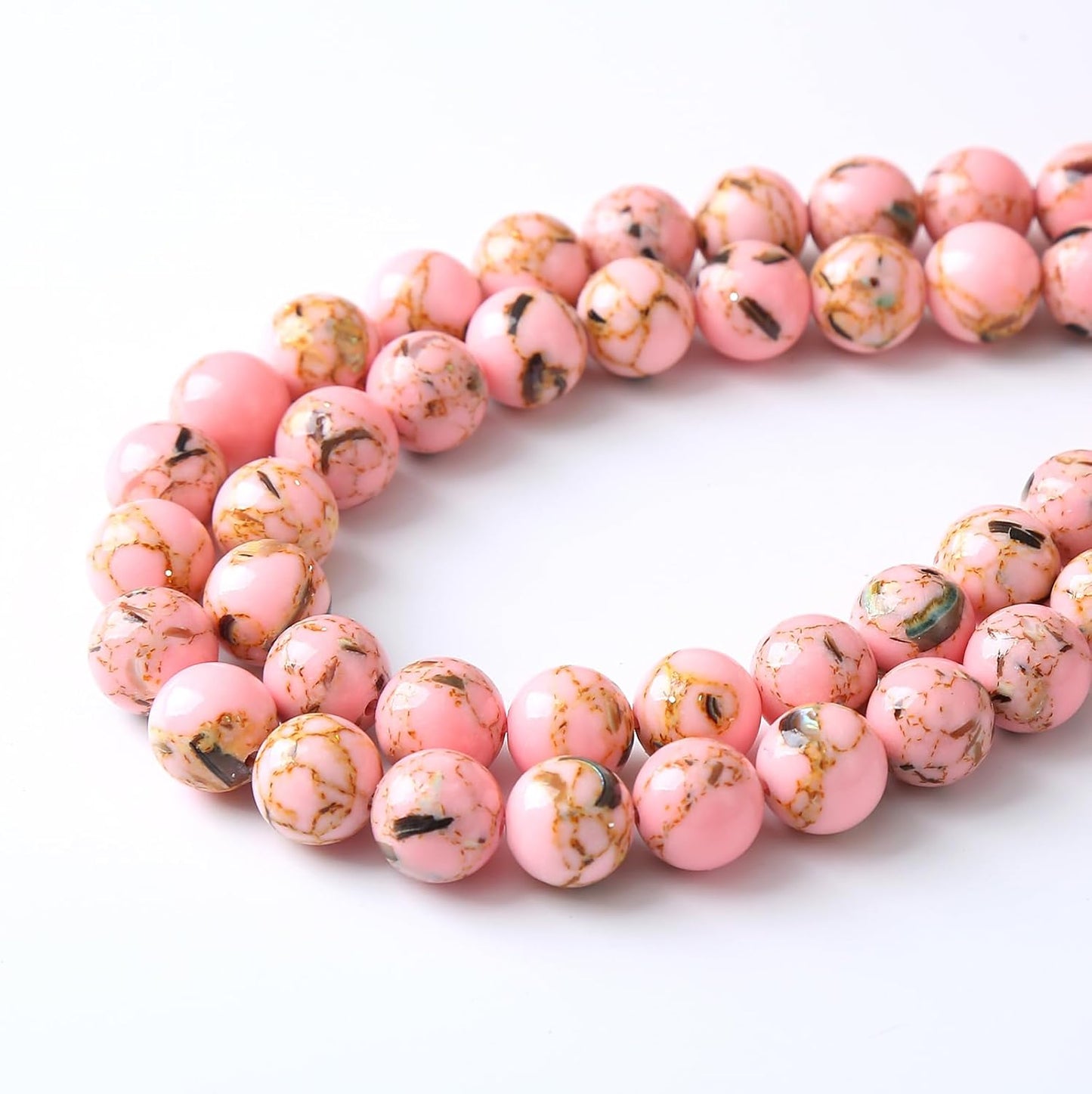 60PCS 6MM Natural Pink Shell Turquoise Beads for Jewelry Making with Mother-of-Pearl Round Loose Beads DIY Bracelet Accessories 15" (6mm, Pink Shell Turquoises)