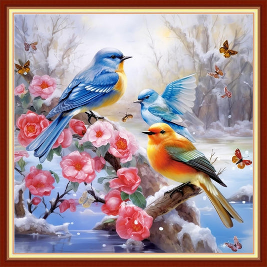 DMCVIVR Stamped Cross Stitch Kits for Adults Beginners Embroidery Kits 11CT Needlepoint Kits Cross Stitch Patterns Embroidery Patterns-Flower Birds 18x18 inch