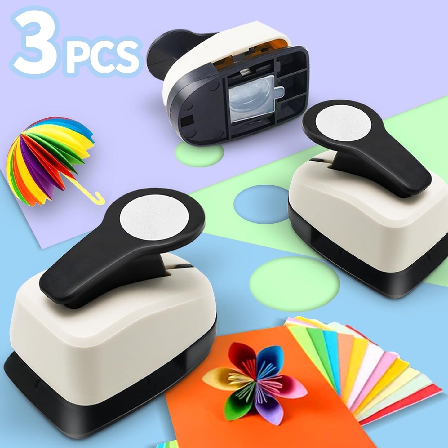 Circle Punch, Circle Hole Punch, Paper Hole Puncher, 3 PCS CirclePunch Set, 1 inch Hole PunchCircle, 5/8'' CirclePaper Punchers, 3/8'' Craft Punches, HolePuncher for Crafts, Shape Punches