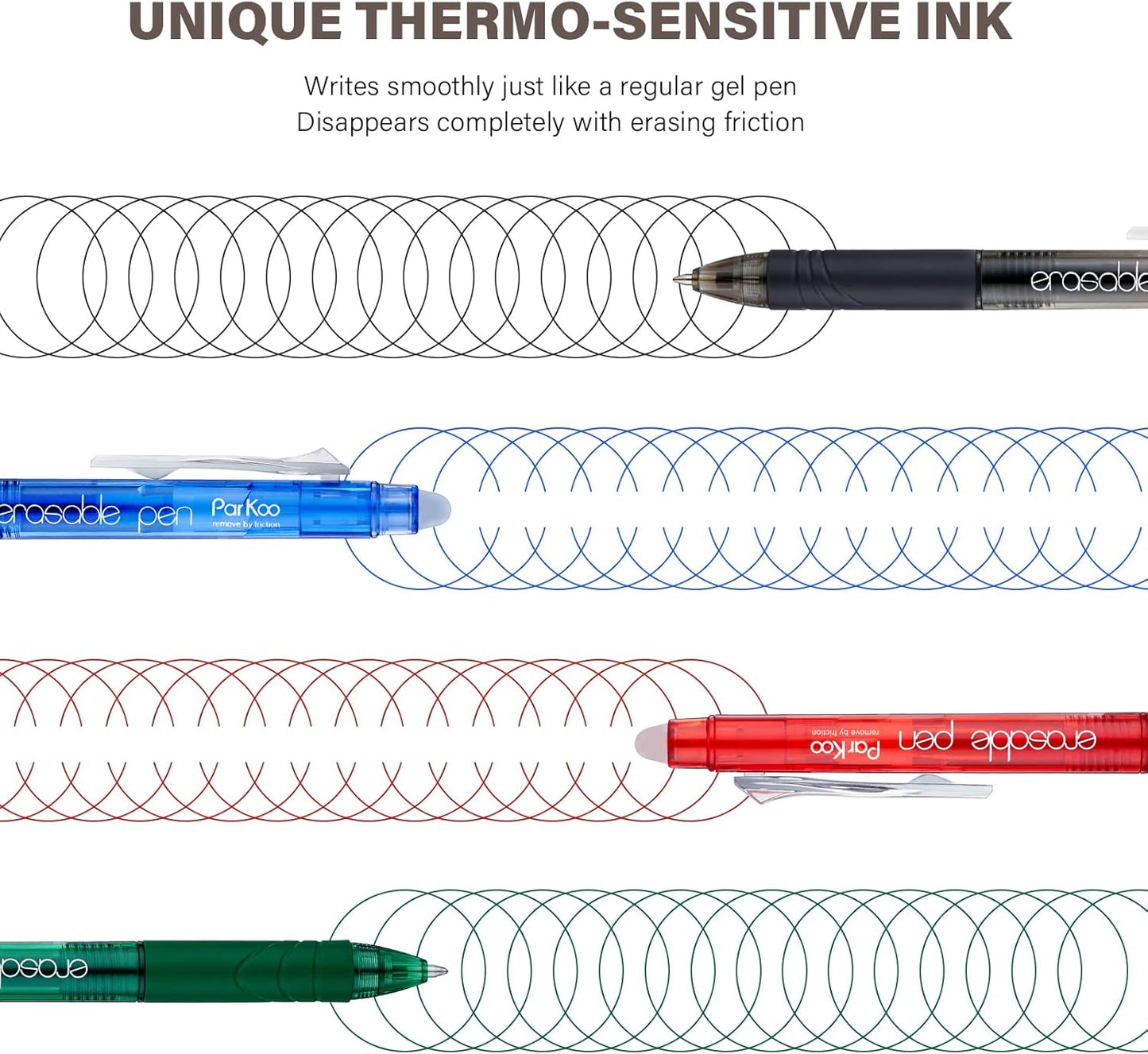 ParKoo Retractable Erasable Gel Pens Clicker Fine Point 0.7 mm, No Need for White Out, 6 Black/6 Blue Ink for Completing Sudoku and Crossword Puzzles