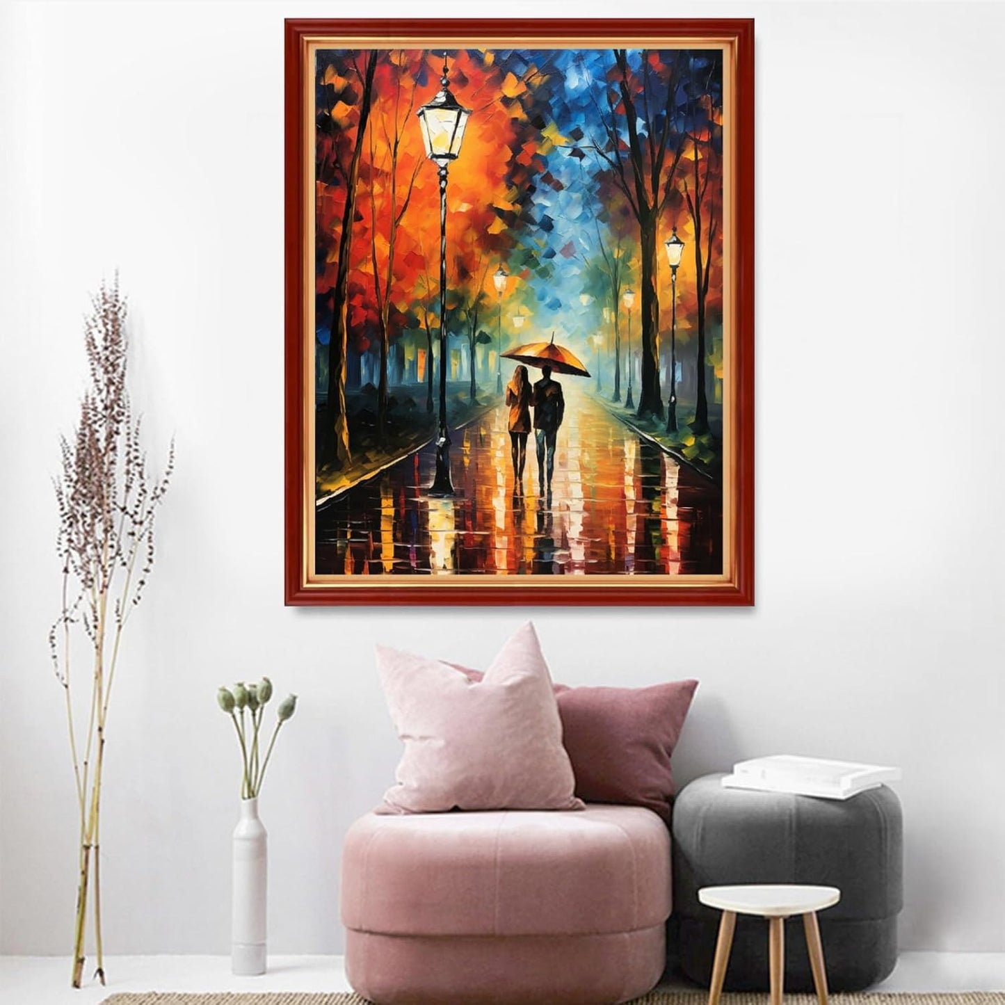 Dooxvey Cross Stitch Kits for Adults Beginners,Full Range of Cross-Stitch Stamped Kits Needlepoint Kits for Beginners Embroidery Kits 11CT Cross Stitch Patterns-Strolling on a Rainy Night 16x20 inch