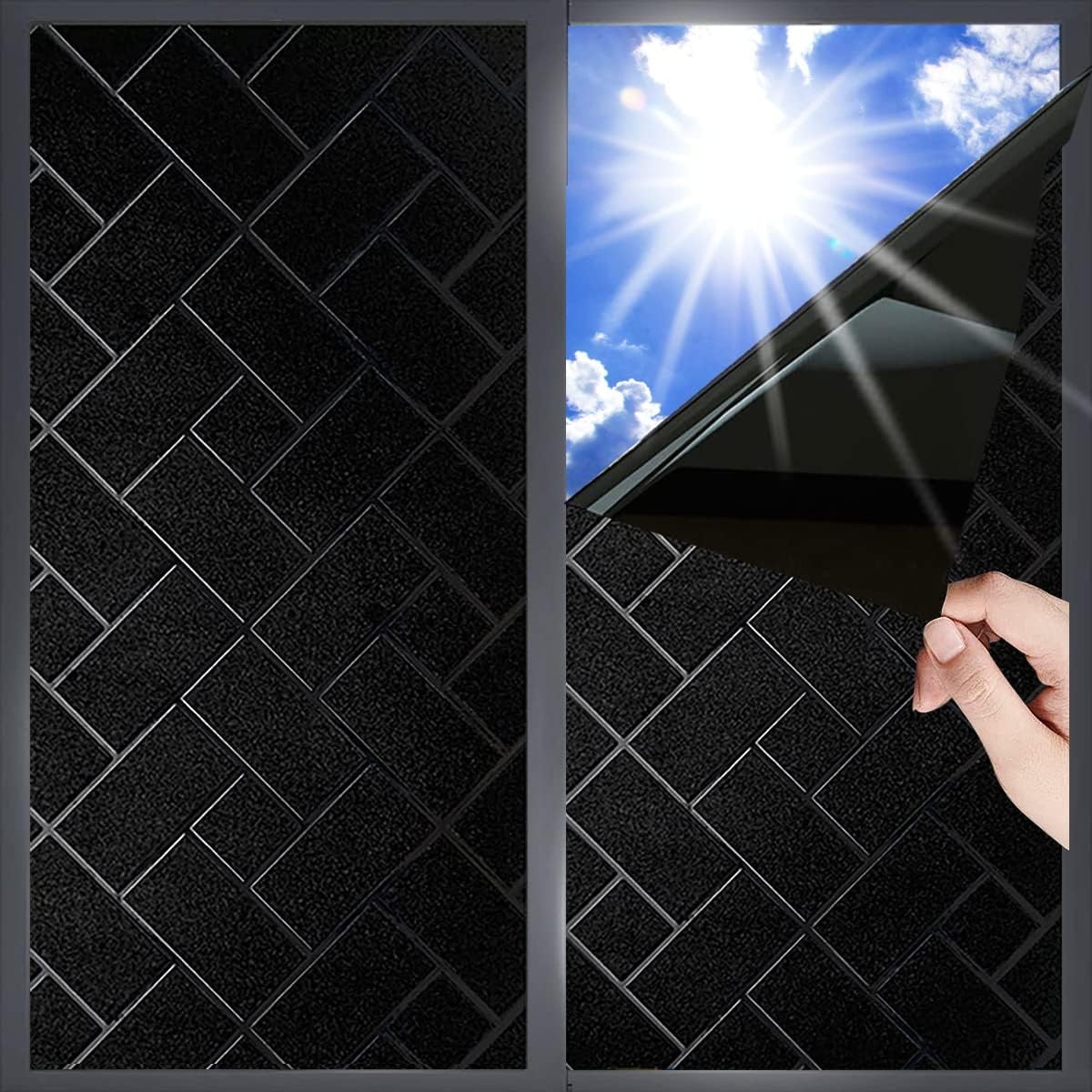Qualsen Frosted Glass Window Film - No Glue Static Cling Window Stickers, Removable Sun UV Protection for Home Office Kitchen, 23.6 x 78.7 inch, 60x200cm (Black)