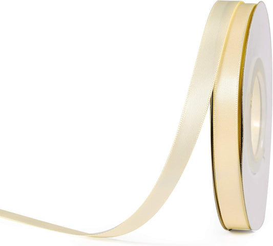 YAMA Ivory Double Faced Satin Ribbon 3/8 Inch 25 Yards Thin Ivory Fabric Ribbon for Gift Wrapping Crafts Bows Wedding Party Decoration