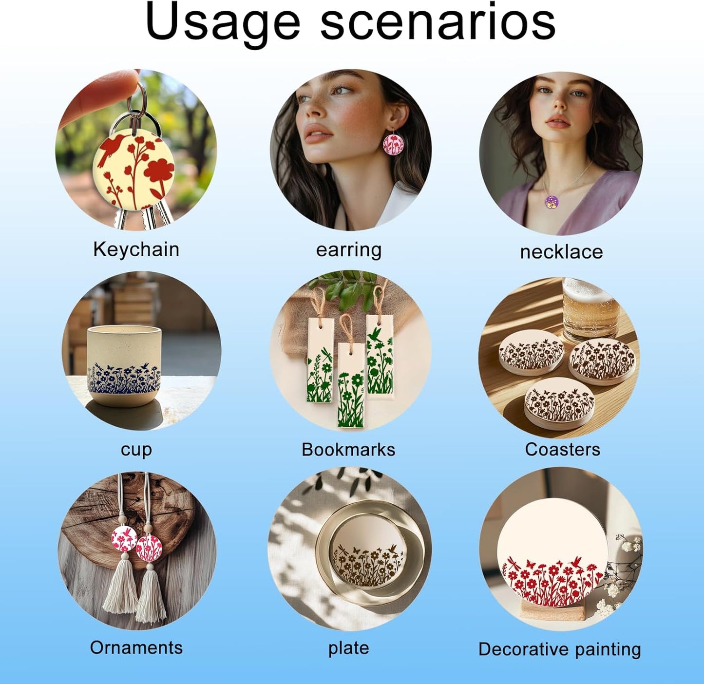 CHGCRAFT Wildflowers Silhouettes Print Pattern Clay Texture Sheet Butterflies and Hummingbirds Silicone Texture Mat DIY Tools for Polymer Clay Making Earrings Jewelry DIY Crafts 5.5 × 5.5 Inch