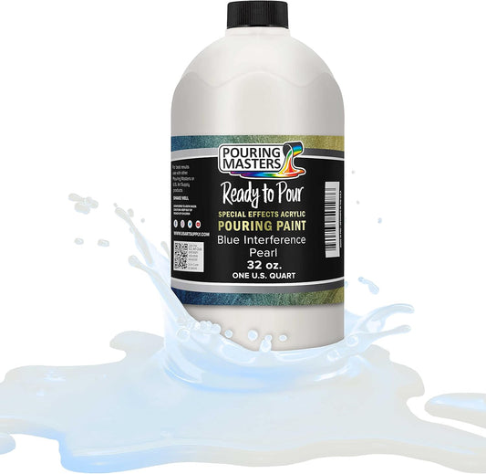 Pouring Masters Blue Interference Pearl Special Effects Acrylic Pouring Paint - Premium 32-Ounce Pre-Mixed Fluid Acrylic Paint - Fluid Art Supplies for Canvas, Wood, Paper, Tile & Rocks