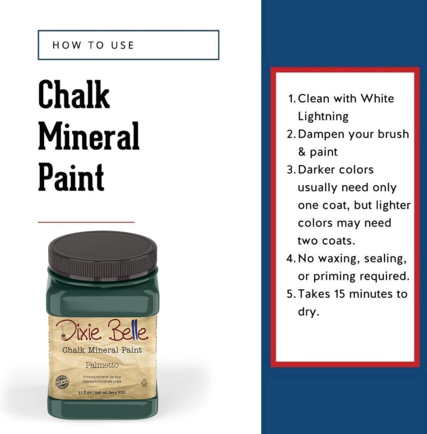 Dixie Belle Paint Company Chalk Finish Furniture Paint - Palmetto (32oz) - Matte Rich Green Chic Chalk Mineral DIY Furniture Paint