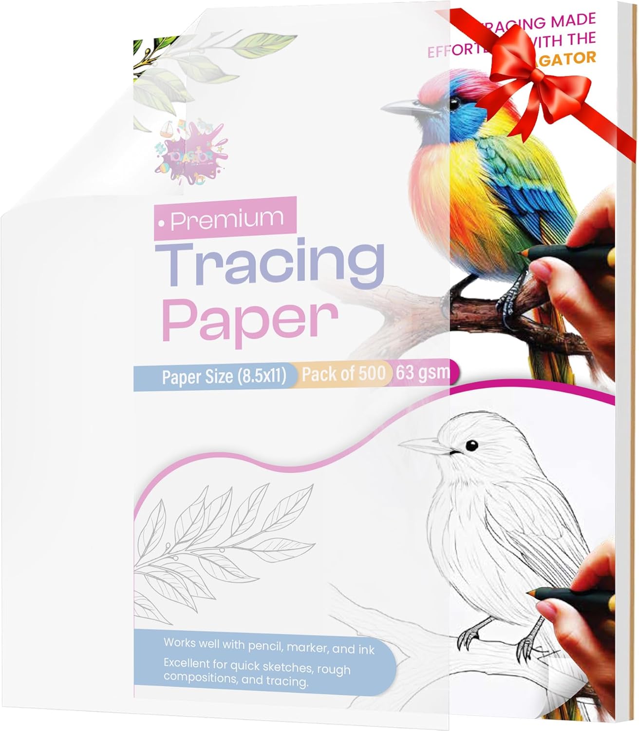 Tracing Paper 8.5 x 11 Inch - 500 Sheets 41lb/63gsm Transparent Vellum Paper for Sketching, Preliminary Drawing, Drafting & Overlays - Premium Translucent Tracing Paper for Pencil, Marker and Ink