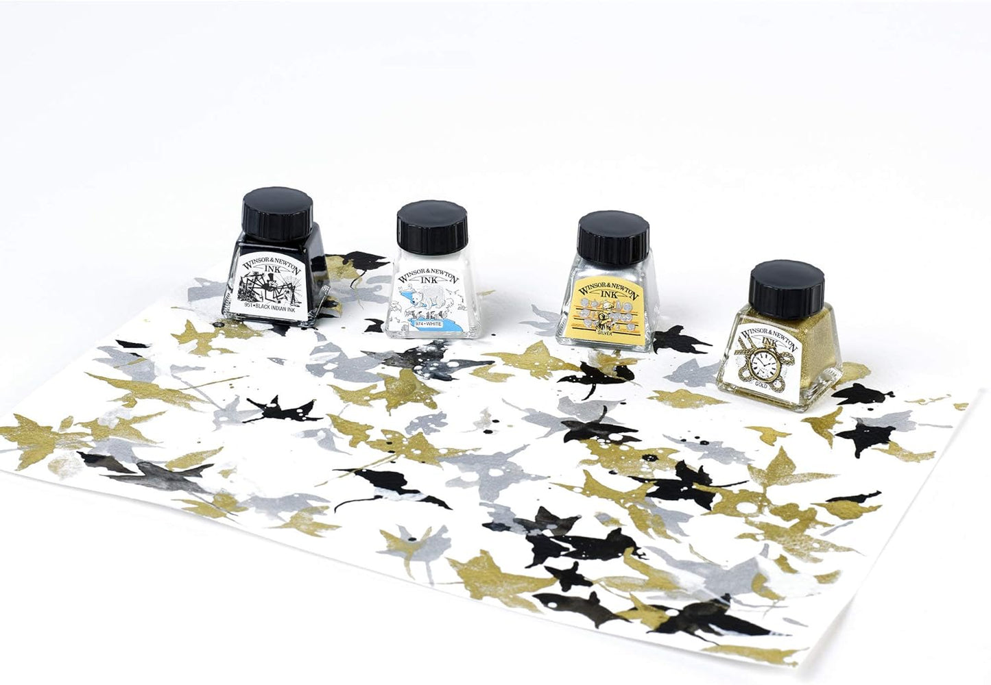 Winsor & Newton Collection Drawing Ink Set, Set of 4, Black, White, Metallic Tones