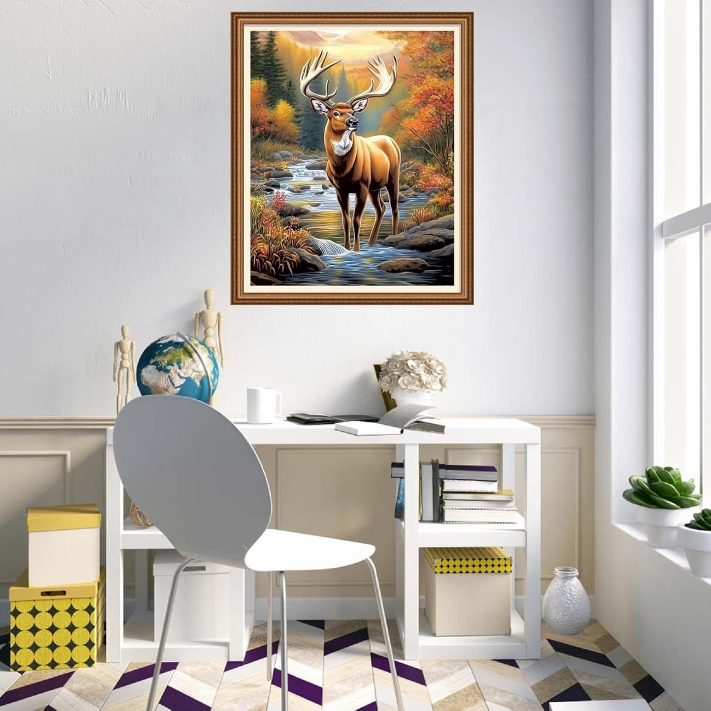 Disnesart Cross Stitch Stamped Full Embroidery Kits DIY 11CT Cotton Thread Printed DIY Needlepoint Kits Craft Needlework Set Cross-Stitch Stamped Sets-Stream elk 16x20 inch