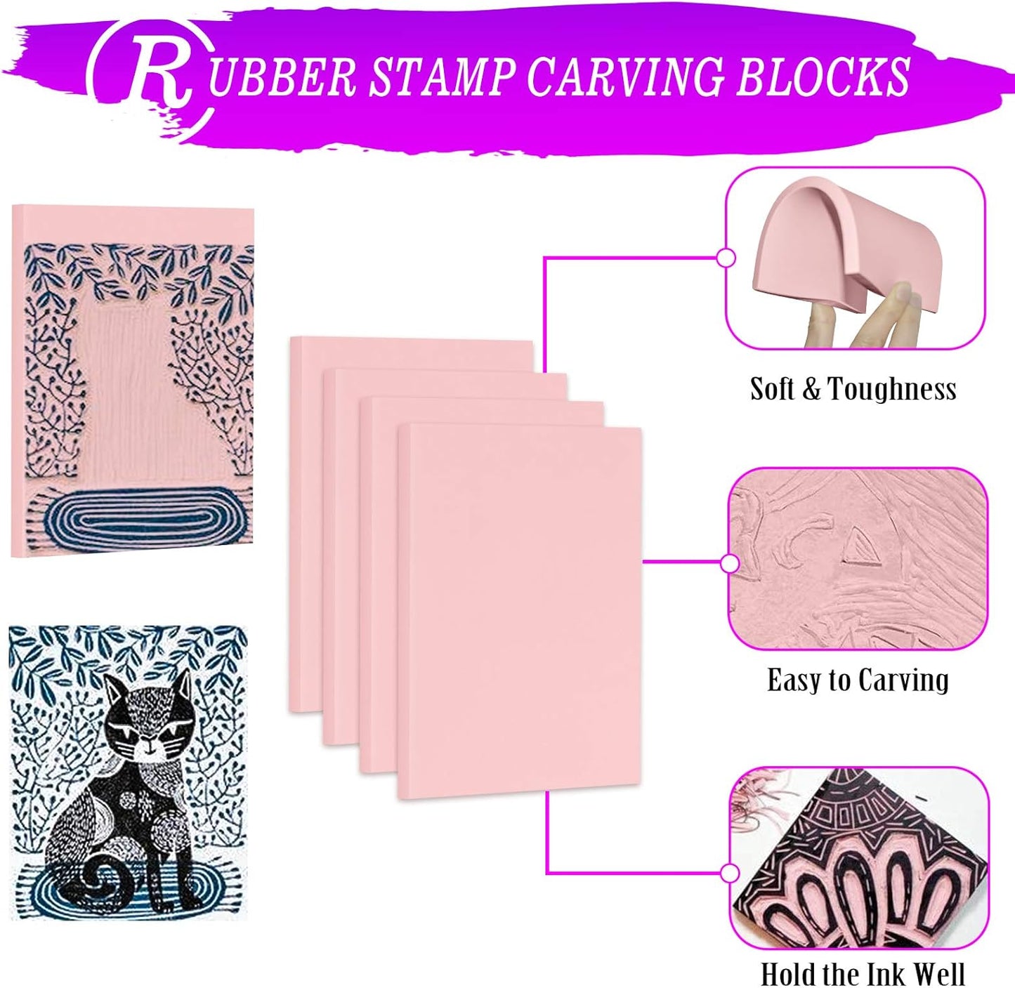 WAYCOM 18 Pcs Rubber Stamp Making Kit, Linoleum Cutter Set, Craft Ink Pad, Hobby Knife, Pencil for DIY Stamp Carving Craft