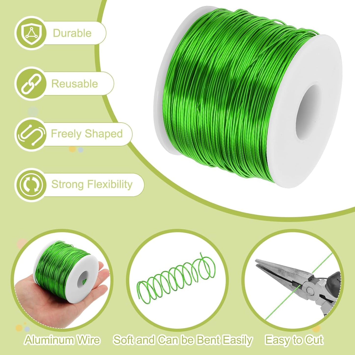 MECCANIXITY 18 Gauge Anodized Aluminum Craft Wire Bendable Bonsai Training Wire 492 Feet 1mm for Sculpting Crafts Wreath Floral Beading Jewelry Making, Green
