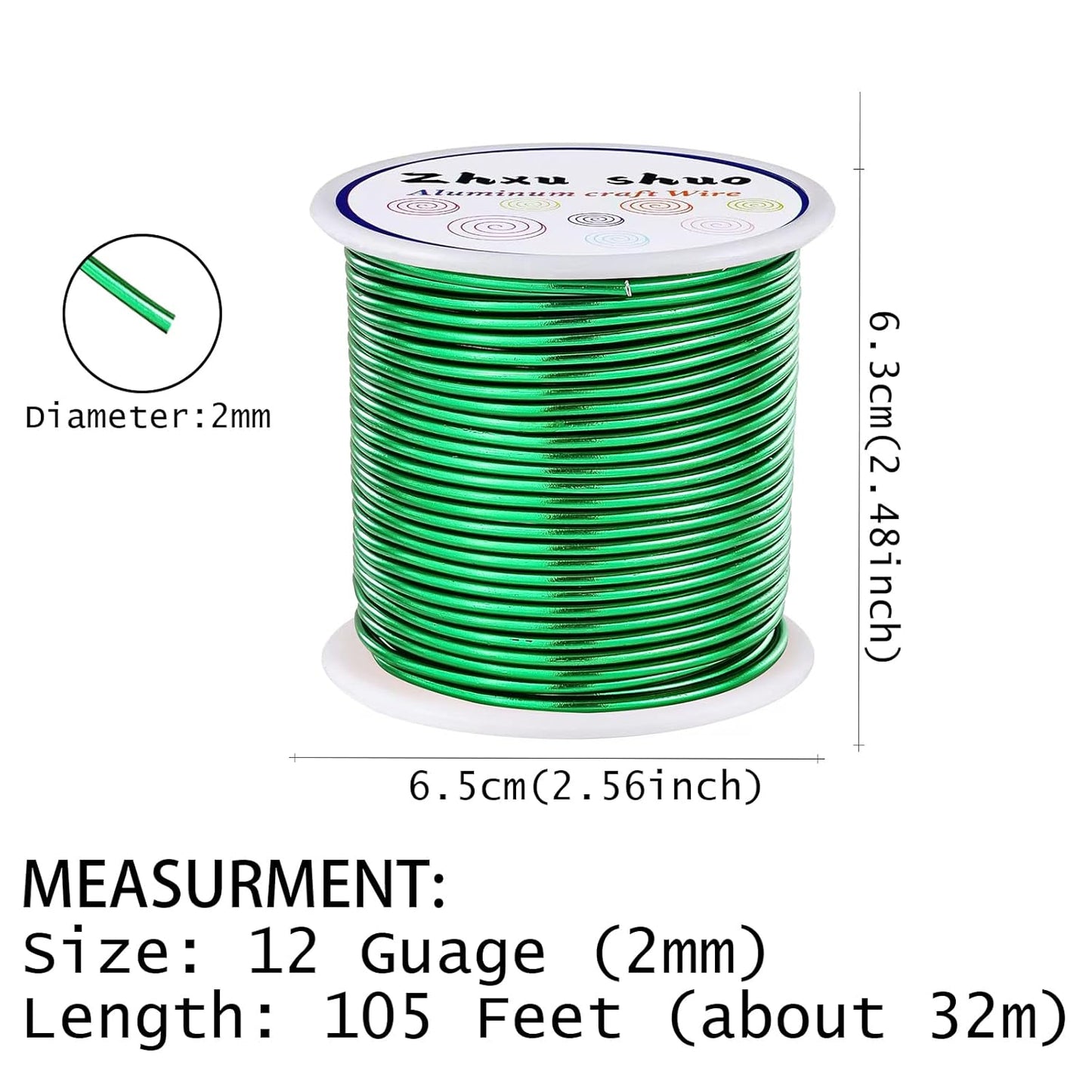 12 Gauge(2mm) Aluminum Wire 35 Yards Anodized Metal Wire for Bonsai Armature Crafting Sculpting Jewelry Craft Making Beading Floral (Green, 12 Gauge)