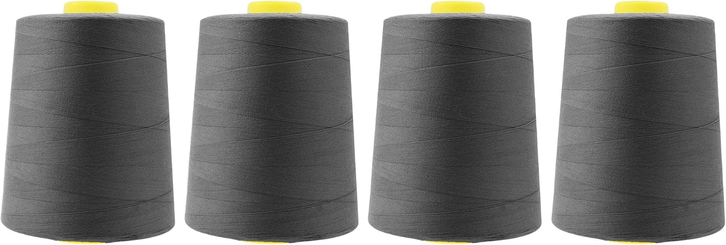 Mandala Crafts 4 Pack of Serger Threads Cones Spools - 20S/2 24000 Yards Polyester Charcoal Gray Threads for Sergers Machine and Overlock Quilting Sewing Machine
