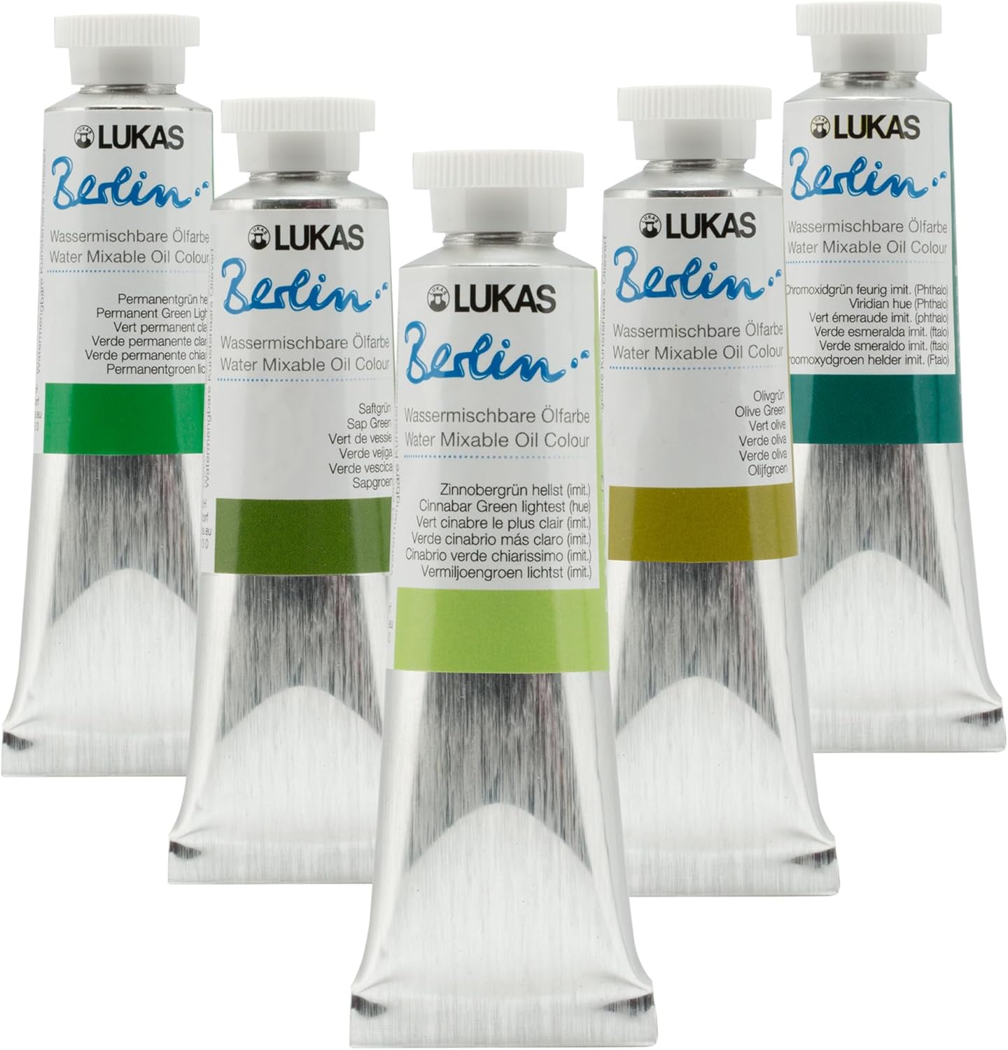 Lukas Water Mixable Oil Paint - Eco-Friendly, 37ml Greens Set of 5, Solvent-Free Artist Oil Paint with Lightfast Pigments and Beeswax for Smooth Consistency, Water Soluble, Quick-Drying