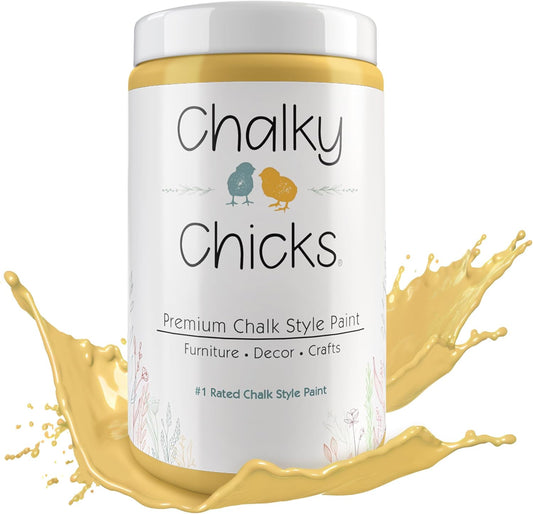 Chalky Chicks All-in-One Chalk Paint for Furniture or Cabinet - 16 Fl Oz - Matte Finish Tuscany (Yellow) for Metal, Wood Furniture Paint - No Sanding All-in-One for Home Decor & Crafts, USA Made