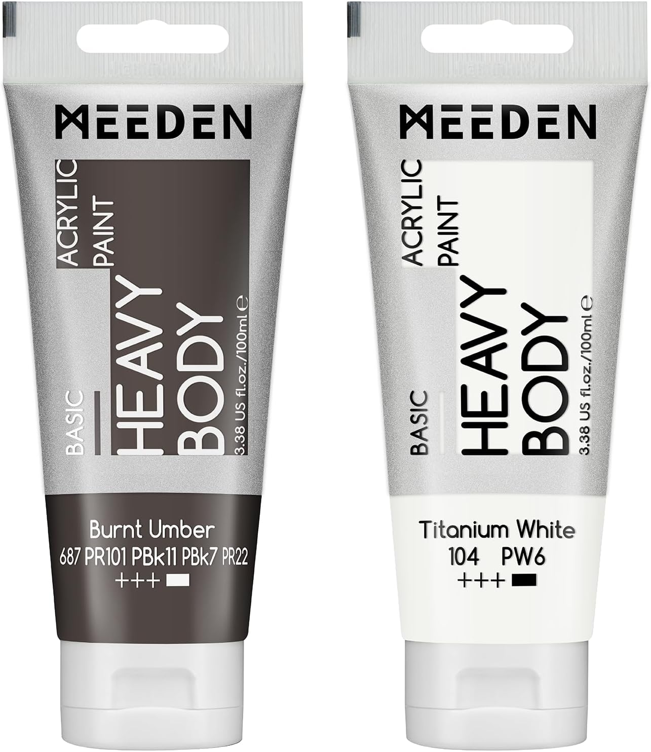 MEEDEN Acrylic Paint Burnt Umber: Bundled with Titanium White Color - 100ml/3.38oz x 2 Bulk Heavy Body Acrylic Paint Tubes for Art Craft Painting