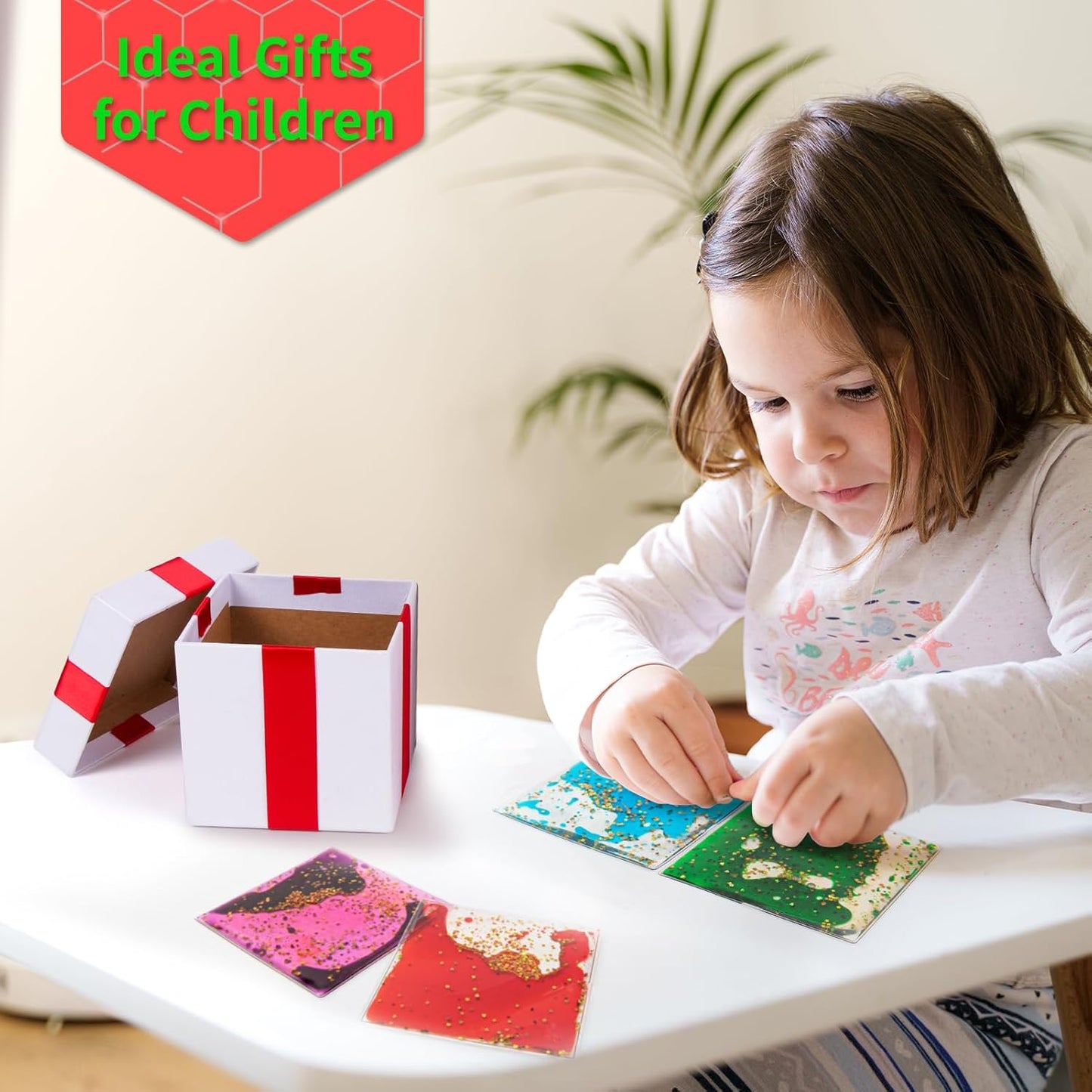 LONGKING 4-Pack Liquid Tiles for Kids, Soft Gel Liquid Sensory Toys for Autistic Children, Sensory Mats, Sensory Toys for Toddlers 3-4