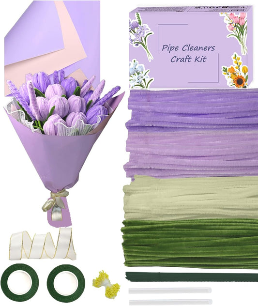 Pipe Cleaners, 400 Pieces Chenille Stems for Flower Bouquet Making, Fuzzy Sticks for DIY Projects, STEM Activities, Length 11.8 inches(30cm), Beginner-Friendly Birthday Gifts for Craft Lovers (Purple)