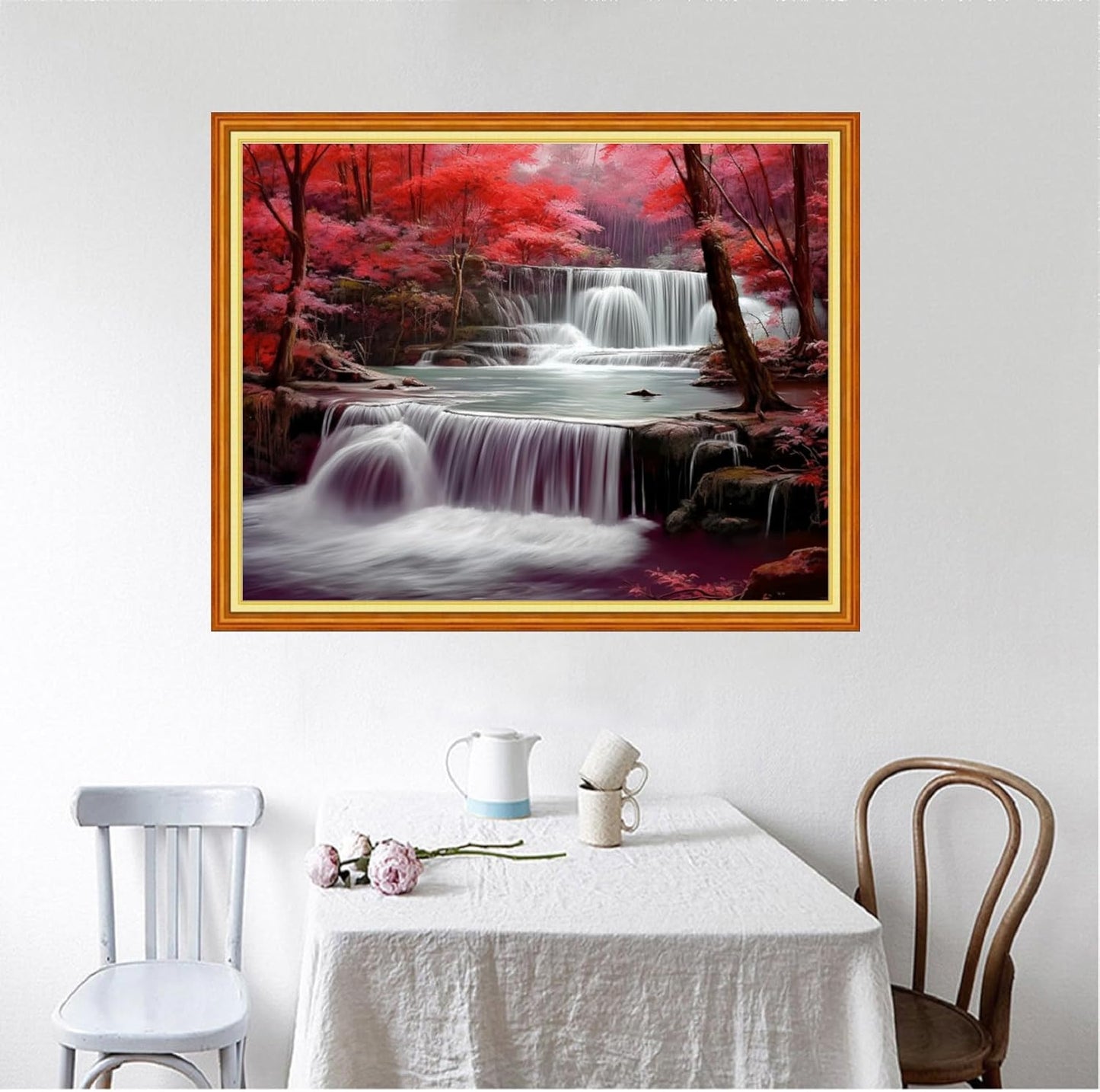 Foxhool Beginners Cross Stitch Kits Stamped Full Range of Embroidery Kits for Adults DIY Cross Stitches kit Embroidery Patterns for Needlepoint kit-Waterfall Scenery 16x20 inch