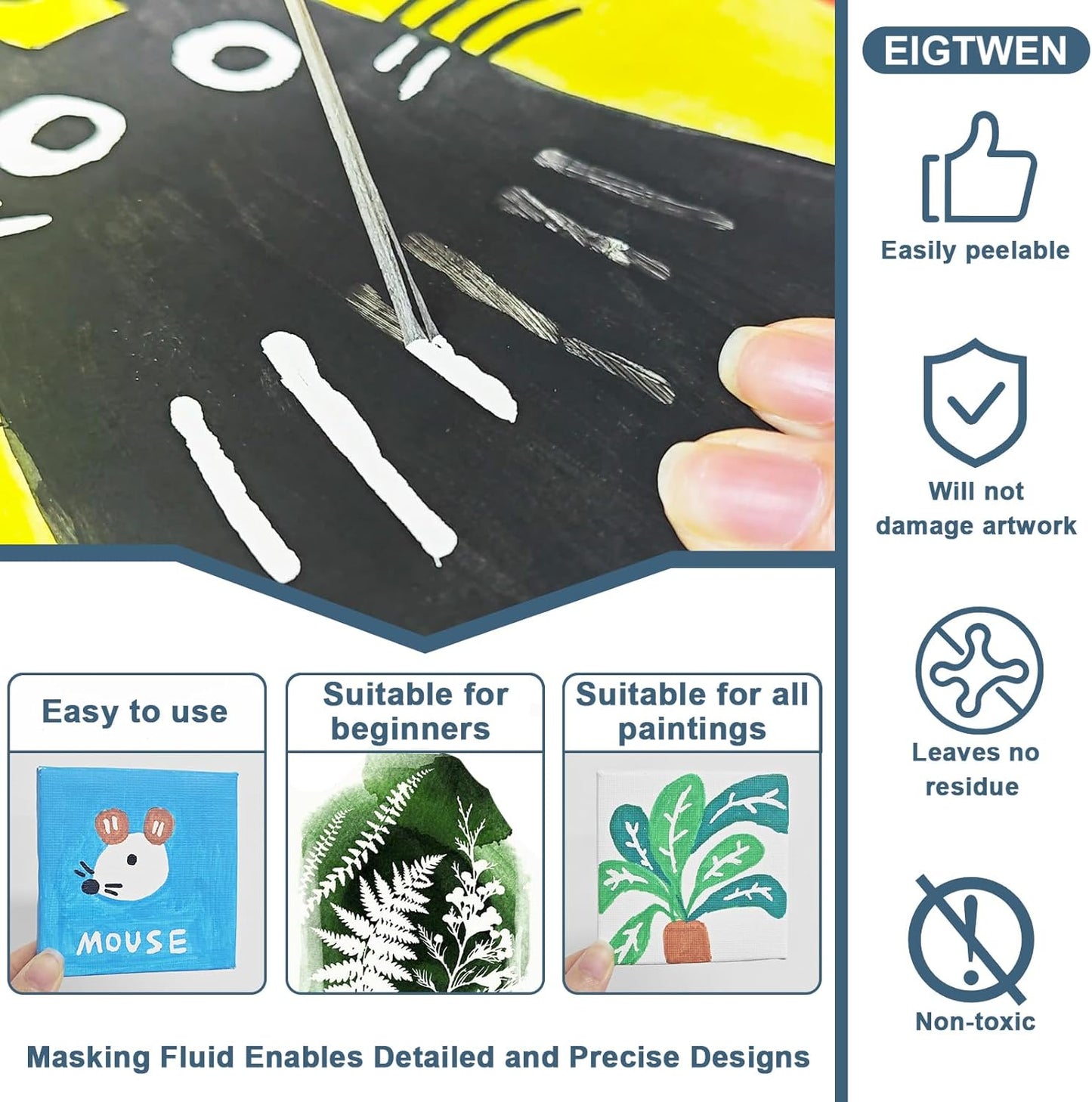 Art Masking Fluid for Watercolor Painting and Gloss Varnish for Acrylic Painting,Watercolor Masking Fluid Prevents Paint from Adhering to The Masking Area,Easily Removable, Leaving No Residue