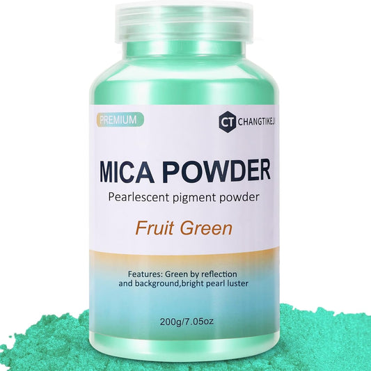 Mica Powder,200g/7.26oz Large Jar,Fruit Green Mica Powder Pigment for Epoxy Resin，Lip Gloss，Paint，Dye，Soap Making，Nail Polish,Candle Making,Bath Bombs