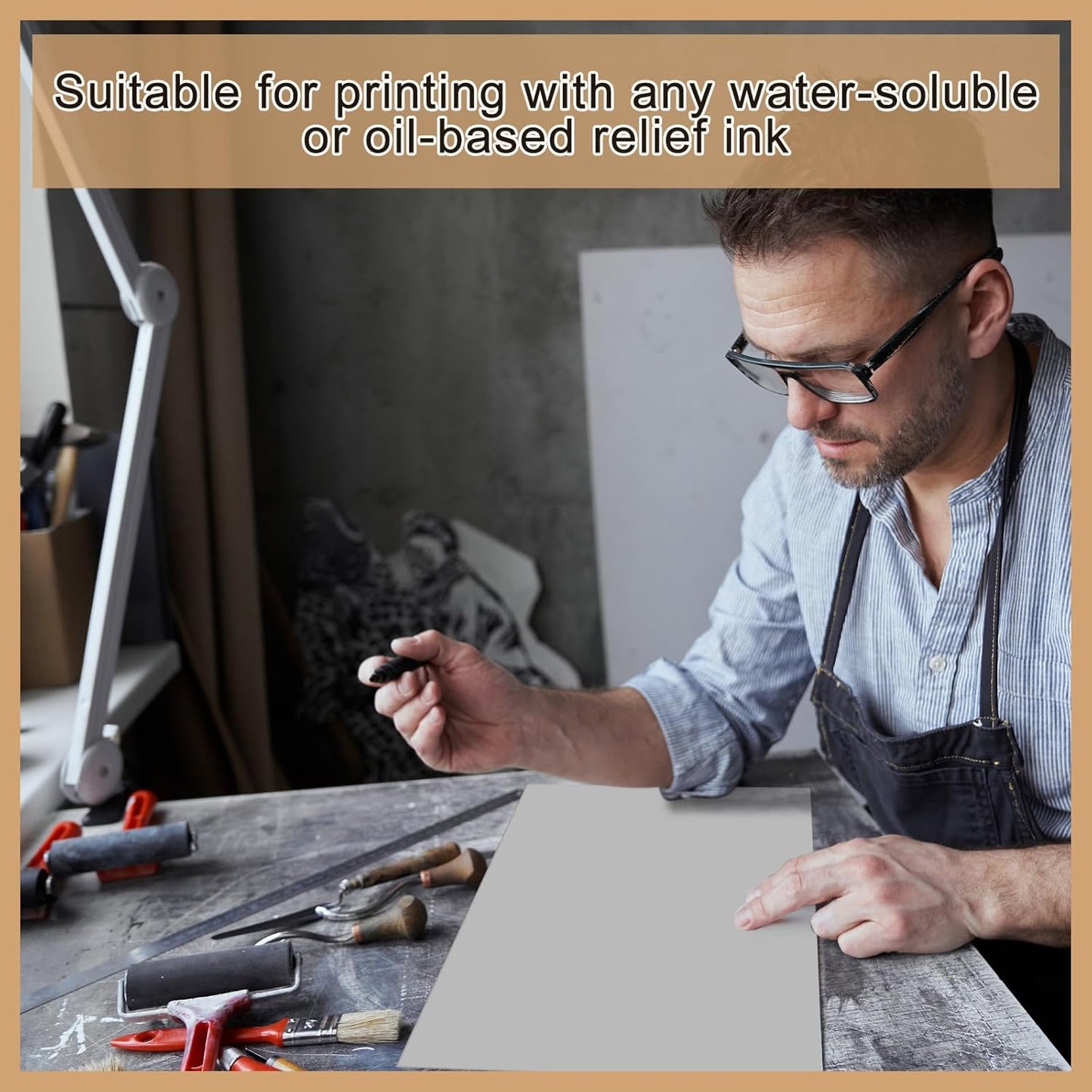 Yeaqee 4 Pcs Linoleum Block Rubber Carving Block Soft Linocut Blocks Large Linoleum Sheet Unmounted Lino Plates for Engraving Art Project Printmaking Artist Studio Supplies (9 x 12 Inch,Gray)