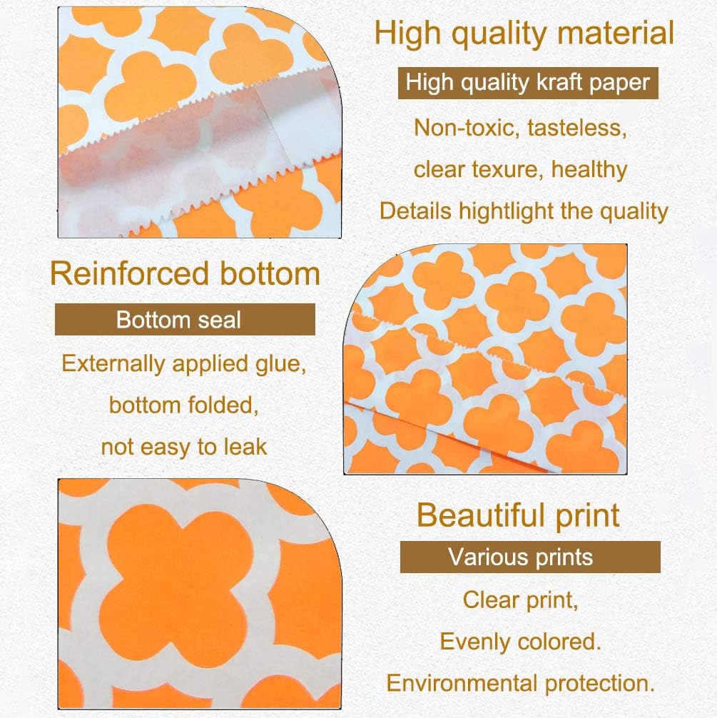 KEYYOOMY 200 Pcs Orange Candy Buffet Bags Small Cookie Bags Polka Dot Paper Treat Bag for Wedding Birthday Party (5 inch x 7 inch)
