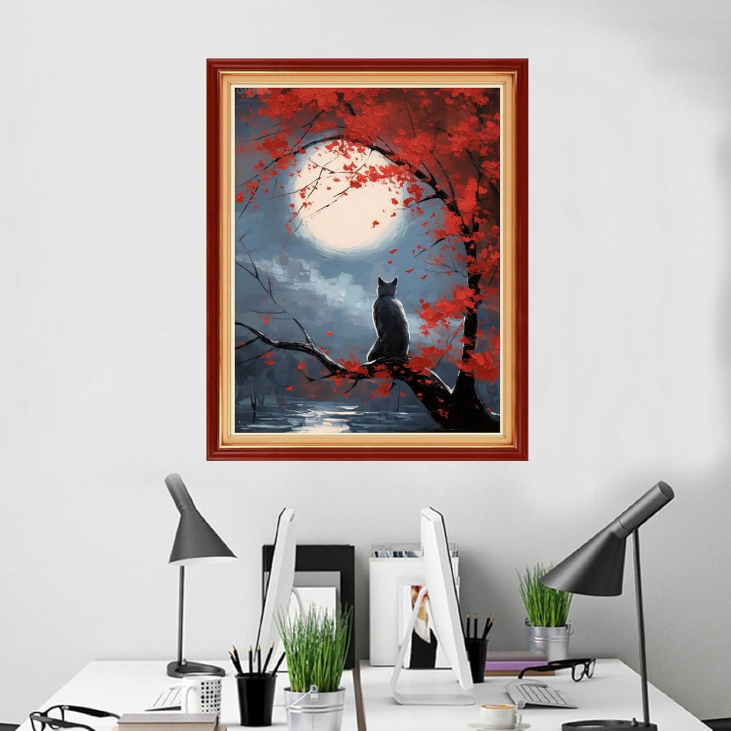 Foxhool Beginners Cross Stitch Kits Stamped Full Range of Embroidery Kits for Adults DIY Cross Stitches kit Embroidery Patterns for Needlepoint kit-Cats Admiring Moon 16x20 inch