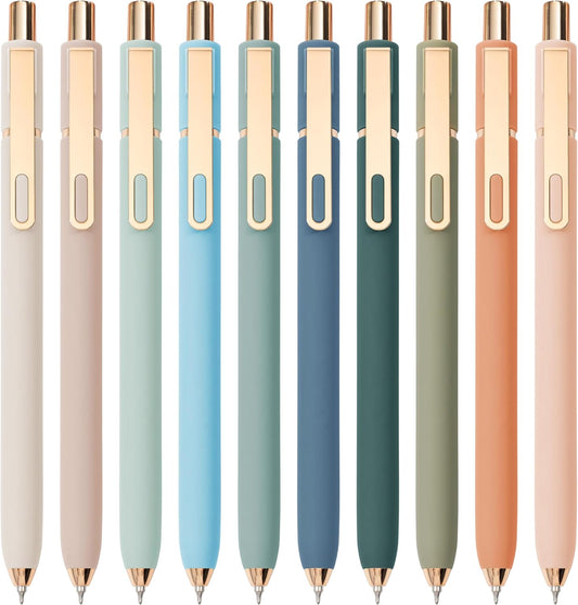Linbsunne Gel Pens Black Ink Pens for Office 0.5mm Fine Point Pen Smooth Writing Retractable (Metal gold clip-10 pcs)