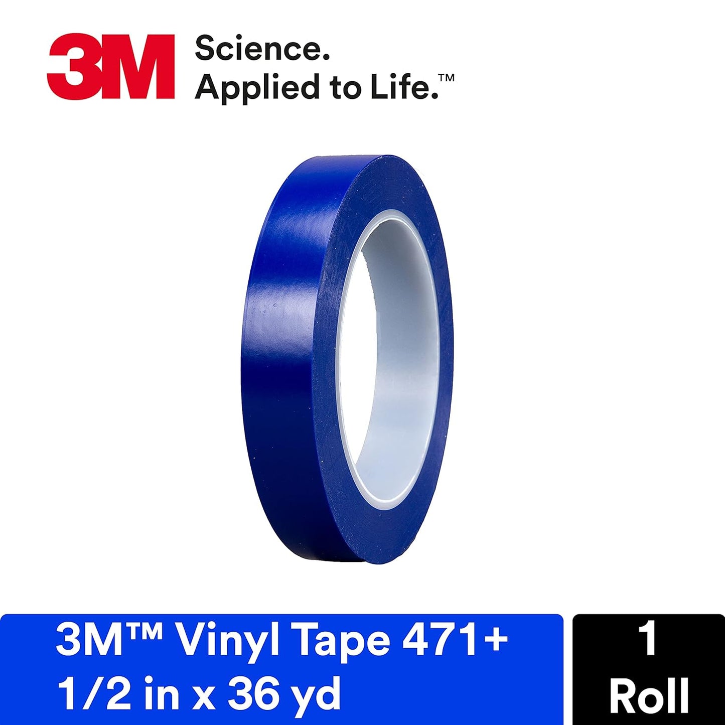 3M Vinyl Tape 471+, 1/2 in x 36 yd, Indigo, 1 Roll, Fine Line Tape for Paint Masking Striping, Color Separation and Complex Designs, High-Temperature, Stretch , Blue