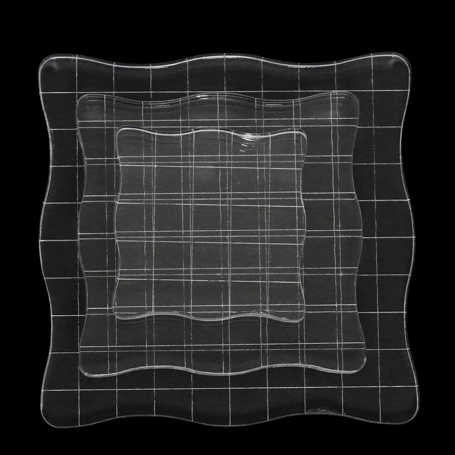 3Pcs Wave-Like Acrylic Blocks Set - Clear Stamp Blocks with Grid Lines for Scrapbooking Crafts