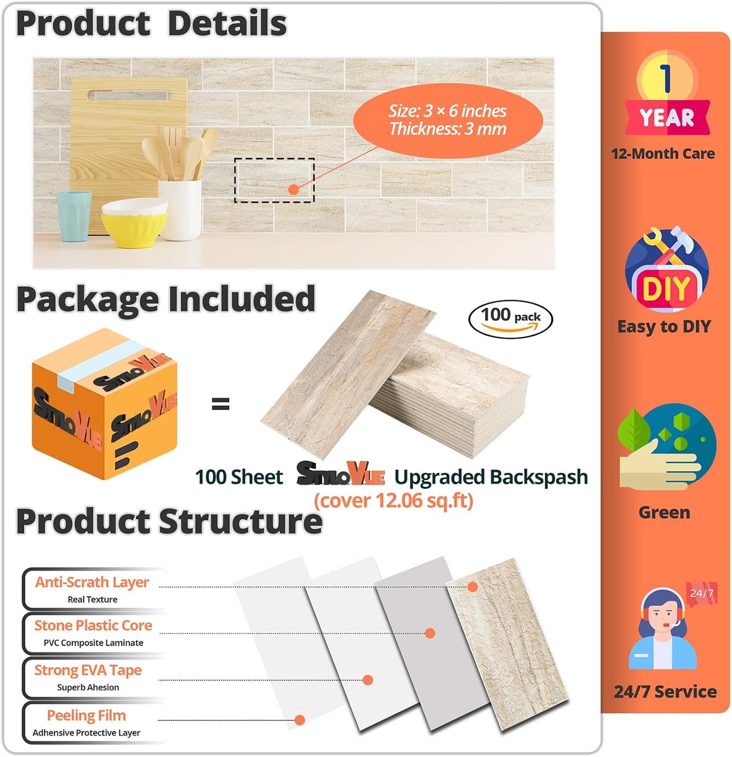 100 Pieces Peel and Stick Backsplash for Kitchen, 3" x 6" PVC Subway Tile Upgraded Grayish Beige with Gray Grout Backsplash Stick on Tile Elevate Kitchen, Bathroom, Fireplace,RV