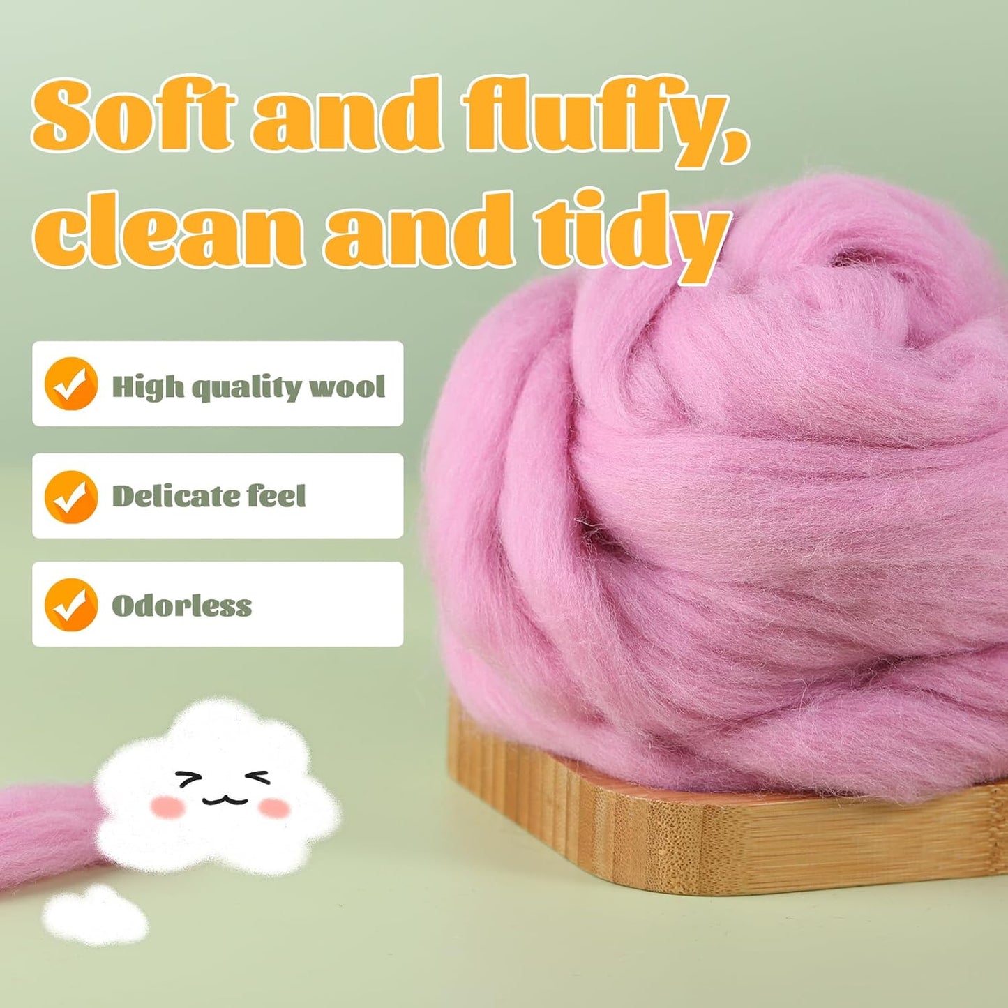 3.53oz Wool Roving Yarn, Wool Felting Supplies, Pure Wools, Chunky Yarn, Spinning Wool Roving for Needle Felting Wet Felting DIY Hand Spinning (Dark Pink)