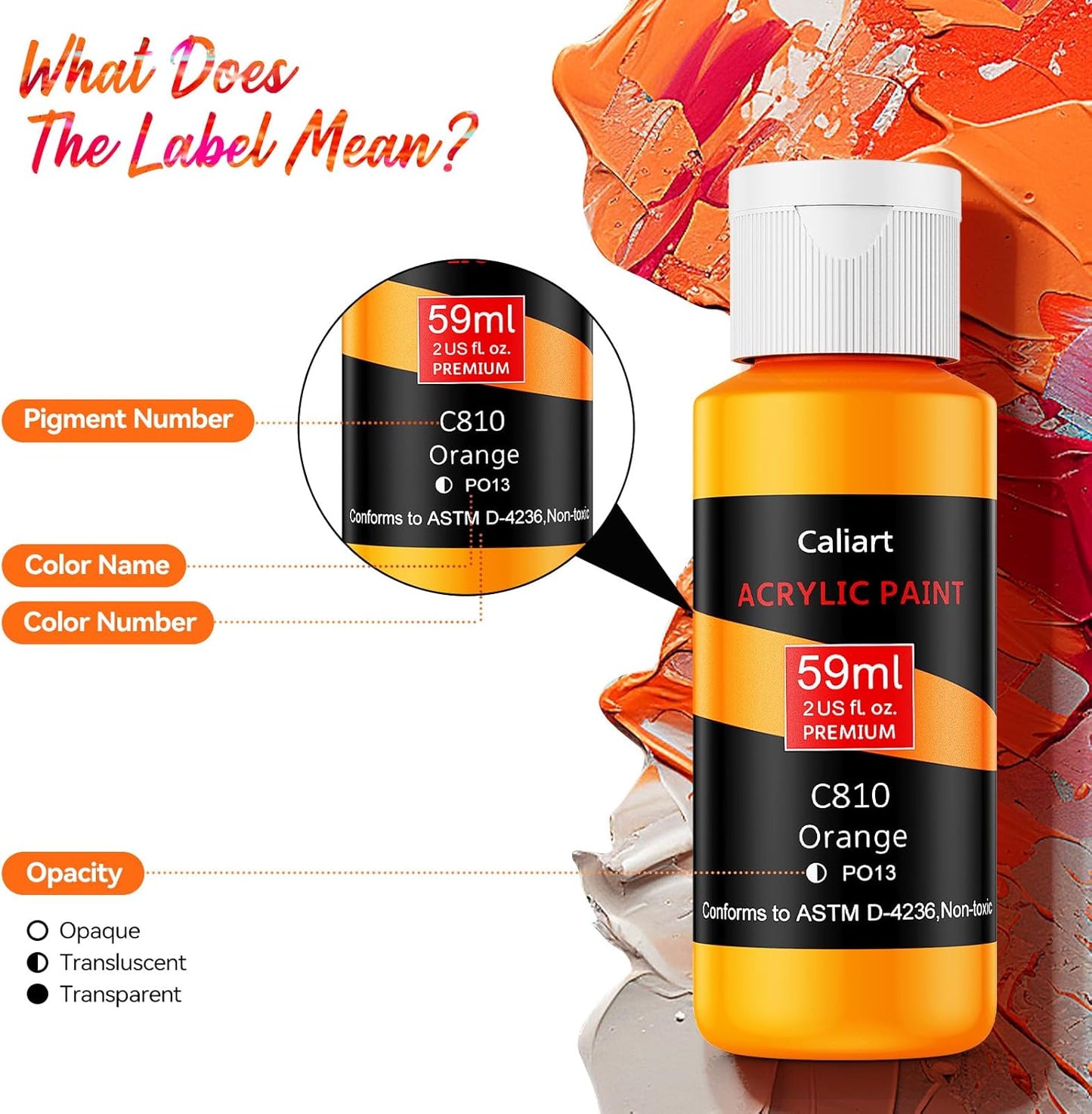 Caliart Acrylic Paint Set with 12 Brushes, 72 Colors (59ml, 2oz) Art Craft Paints Gifts for Artists Adults Beginners Painters, Halloween Pumpkin Canvas Ceramic Rock Painting Kit Art Supplies