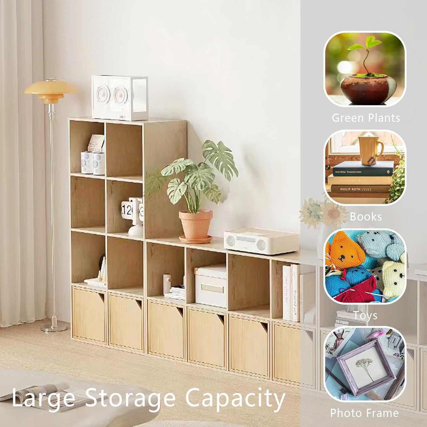 Wooden 8-Cube Storage Organizer with Closed Back Panel, 11in Cube Shelf Opening, Bookshelf, Display Shelf,Closet Cabinet for Home and Office,White Oak