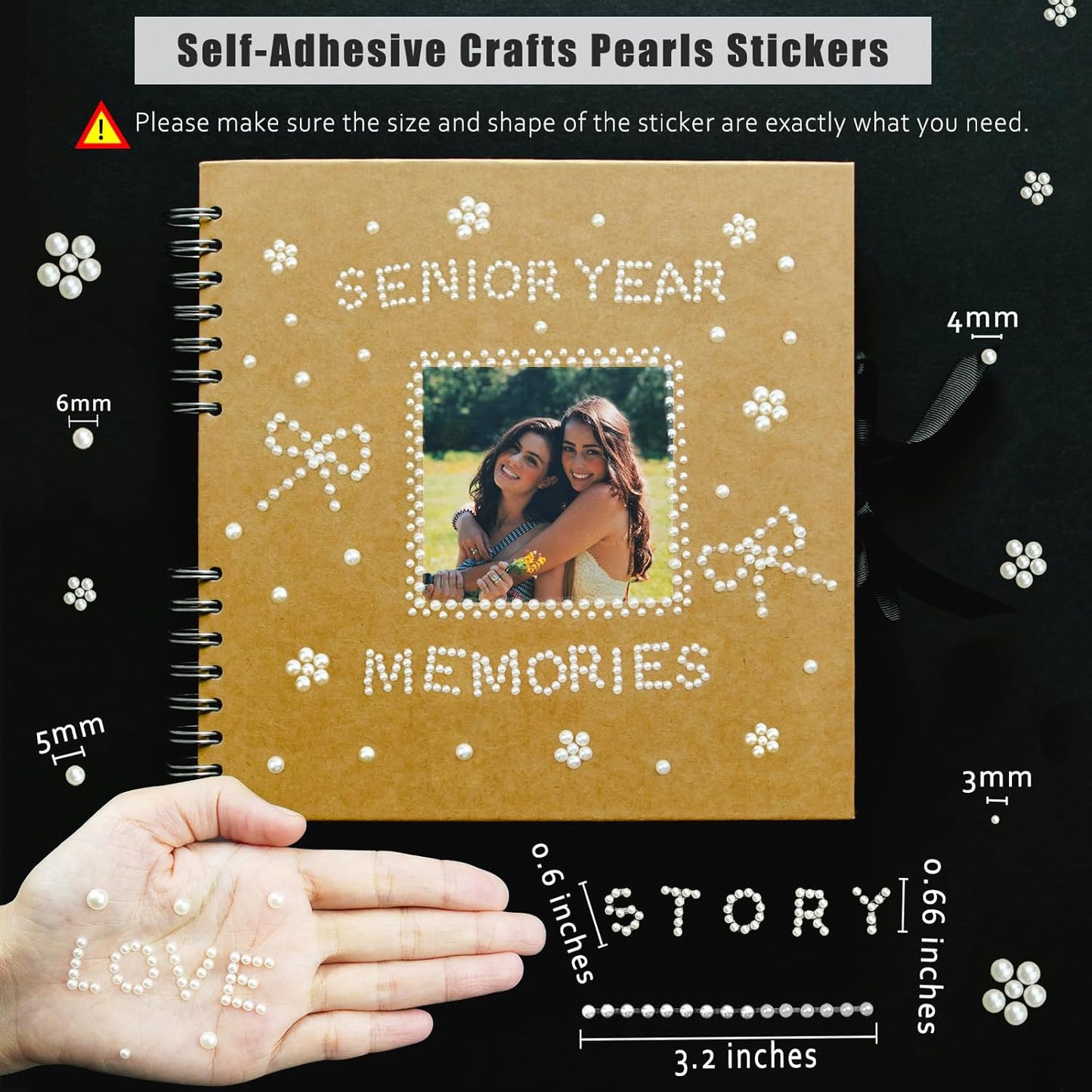 570 Pcs Pearl Stickers Craft Pearls, Self Adhesive Small Alphabet Letter Stickers for Grad Caps, Crafts, Stick On Pearls for Scrapbook, Crafting, Hair Face Makeup