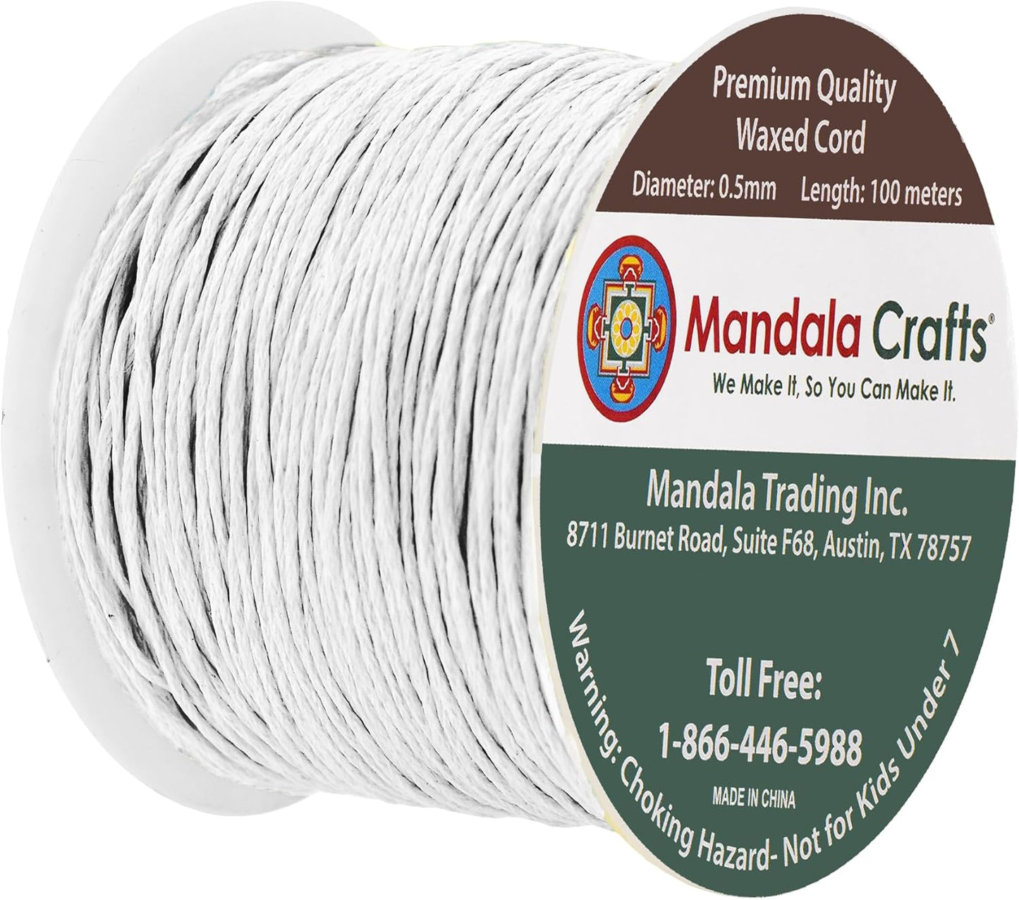 Mandala Crafts 0.5mm 109 Yards White Cotton Waxed Cord for Jewelry Making Bracelet Cord Waxed String - Beading String Thread Jewelry Cords for Necklaces String