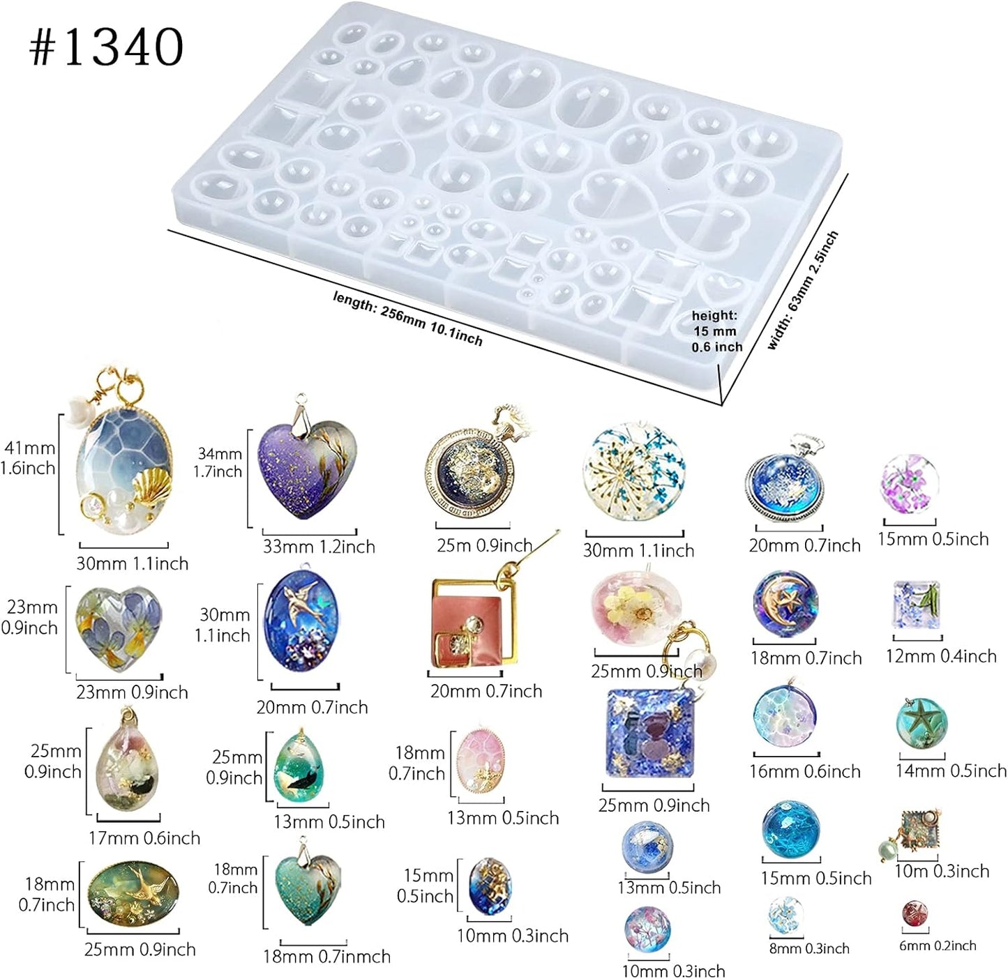 FUNSHOWCASE Cabochon Gem Silicone Mold 2 Trays for Resin Casting Jewelry Making