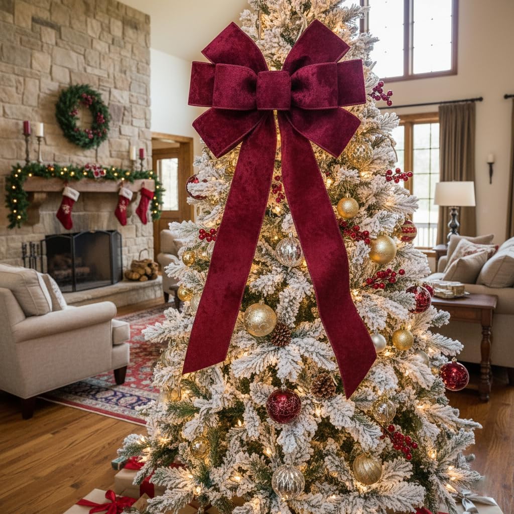 Wine (Burgundy) Velvet Ribbon 2.5 Inch x 10 Yards for Christmas Tree Topper Home Decoration Wreath Gift Wrapping DIY Craft