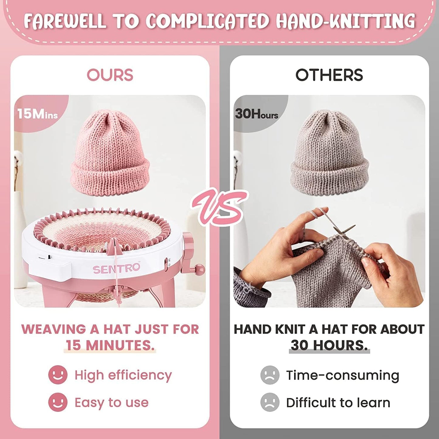 SENTRO 48 Needles Knitting Machines with Row Counter,Smart Knitting Crochet Machine,Weaving Round Loom,Double Knit Loom Machine Kit,DIY Knit Scarf Hat Sock