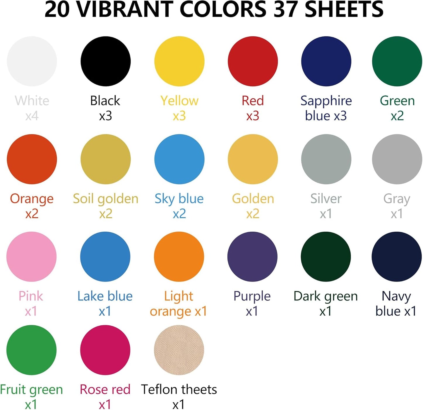 guangyintong HTV Heat Transfer Vinyl Bundle: 36 Pack 12" x 10" Iron on Vinyl for T-Shirt, 20 Assorted Colors Matte HTV Vinyl for All Cutting Machine Easy to Cut &Weed