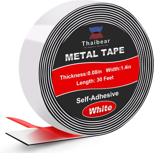 Thaibear Self Adhesive Metal Tape for Magnets (1.4'' Wide x 30 ft Long) Flexible Metal Strips for Magnets, Ferrous Tape for Magnets, Stick Metal Magnetic Tape Strips Roll with Adhesive Backing