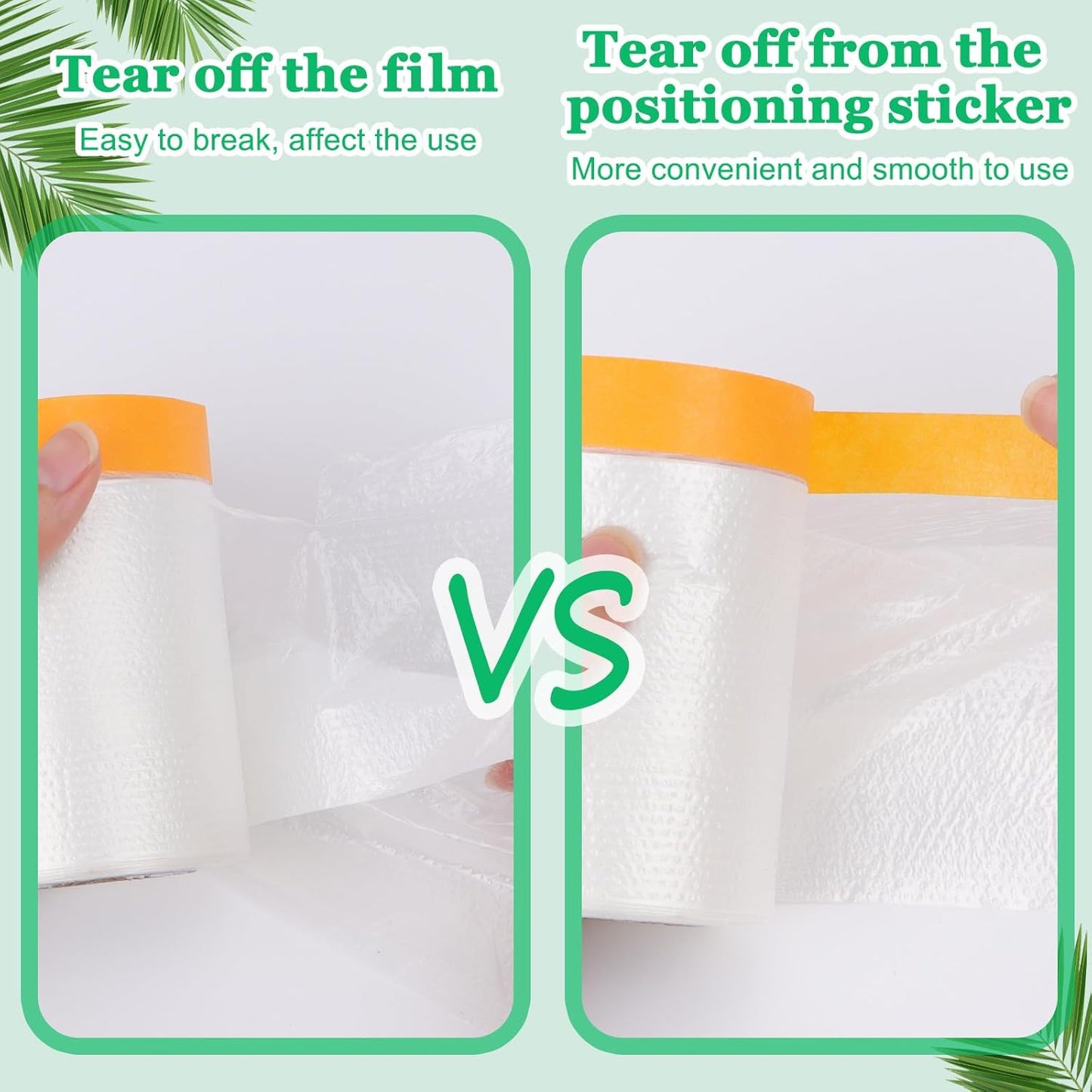 4 Pack Tape and Drape, 3 Sizes Pre-Taped Masking Film for Auto Painting Covering, 65.6 Ft/Pack Plastic Pre-Adhesived Dust Paint Protective Drop Film for Furniture, Car, Floor