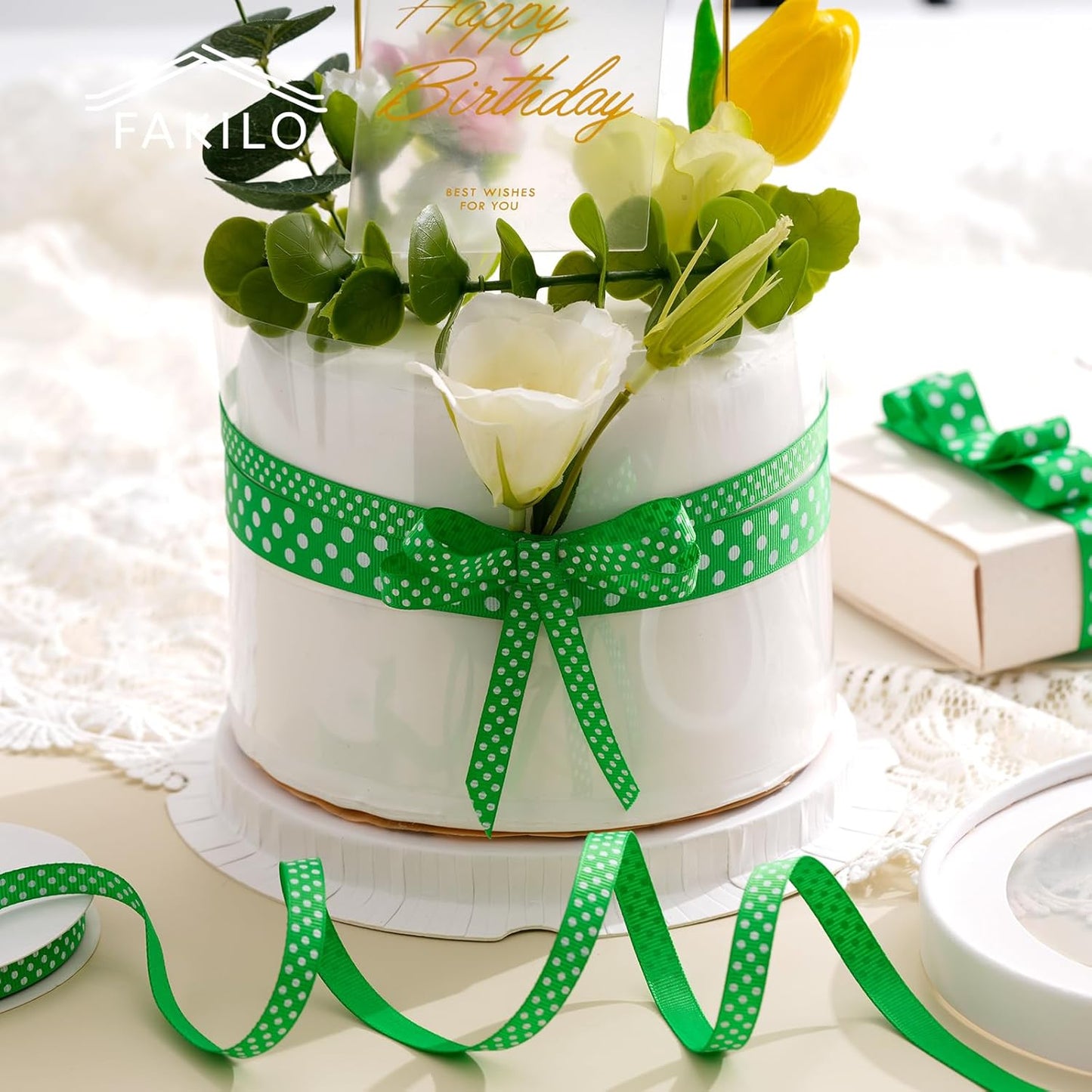 Polka Dot Grosgrain Ribbon 3/8 Inch, 25 Yards Spool Green and White Polka Dot Ribbon for Christmas Gift Wrapping DIY Crafts Hair Bows Wedding Party Decor Sewing and Home Decoration