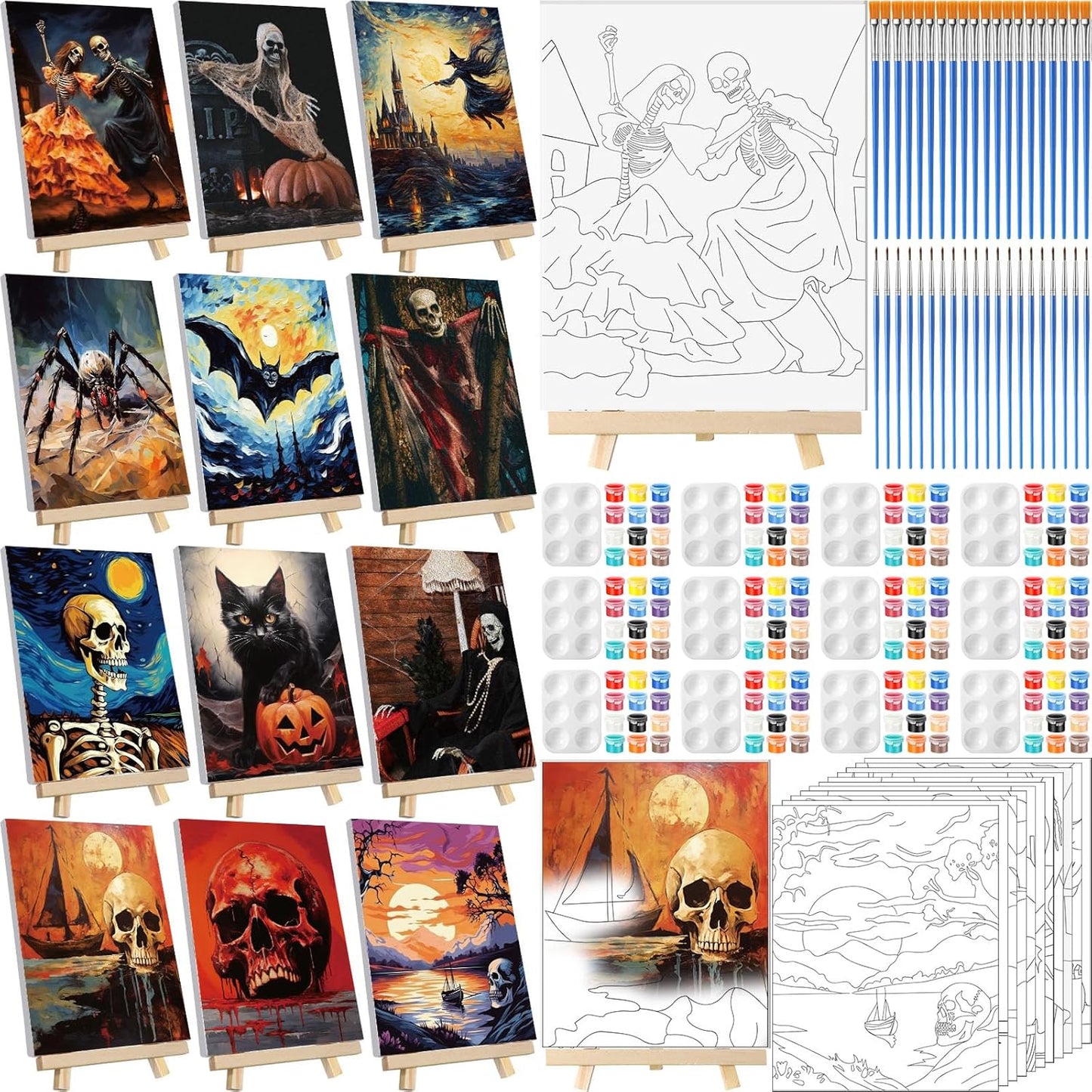 Zhanmai 12 Pack Pre Drawn Canvas for Painting Sip and Paint Kit 8" x 10" Paint Party Set Canvas Painting Pre Printed Canvases for Party Favor DIY Virtual Adult's Date Night(Halloween Ghost)