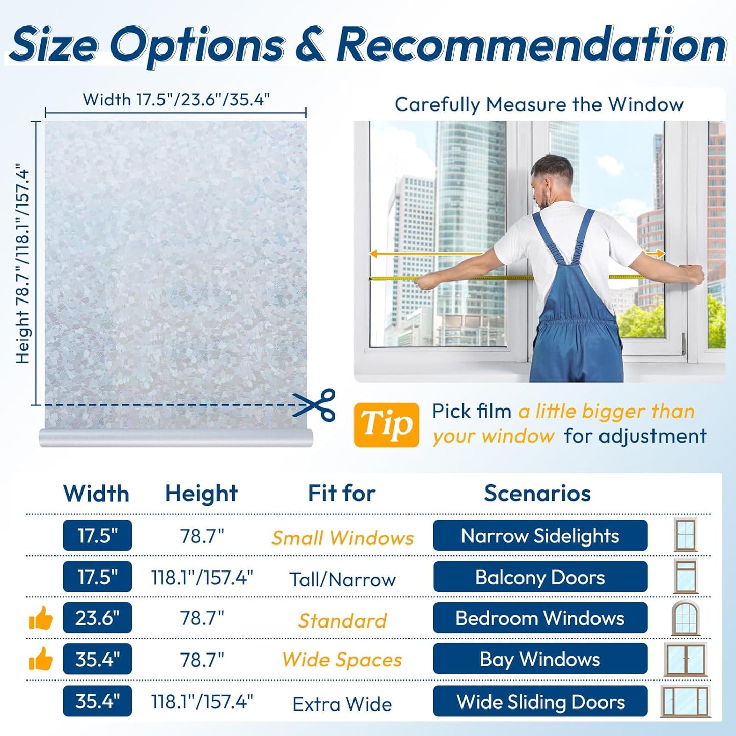 rabbitgoo Rainbow Window Privacy Film Decorative Stained Glass Diamond Pattern Window Sticker with Iridescent Tint Non-Adhesive Static Cling for Home Office Crystal Pattern, 23.6 x 157.4 inch